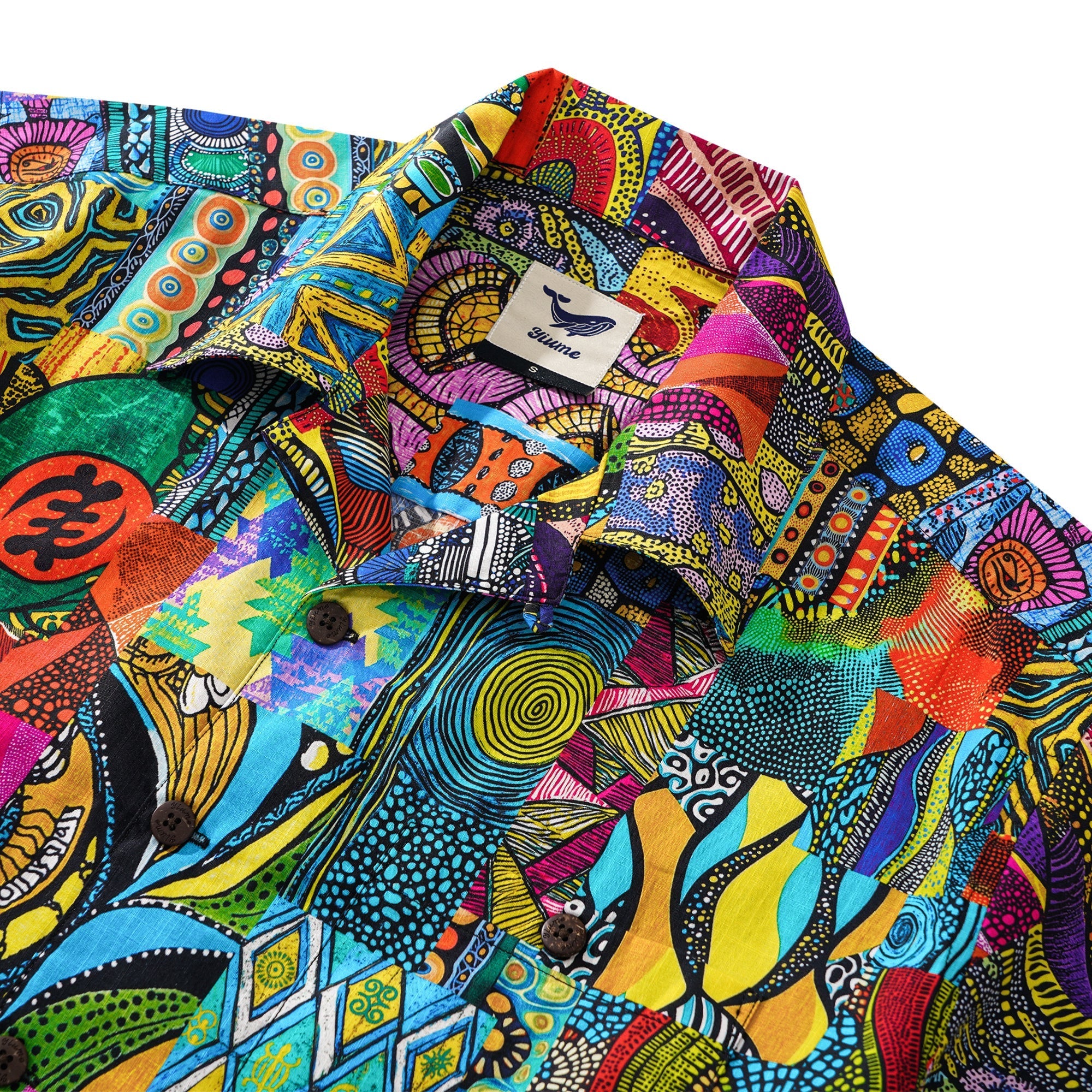 Men's Hawaiian Shirt African Print Shirt 100% Cotton Short Sleeve Camp Collar Aloha Savanna Rhythm By Mo