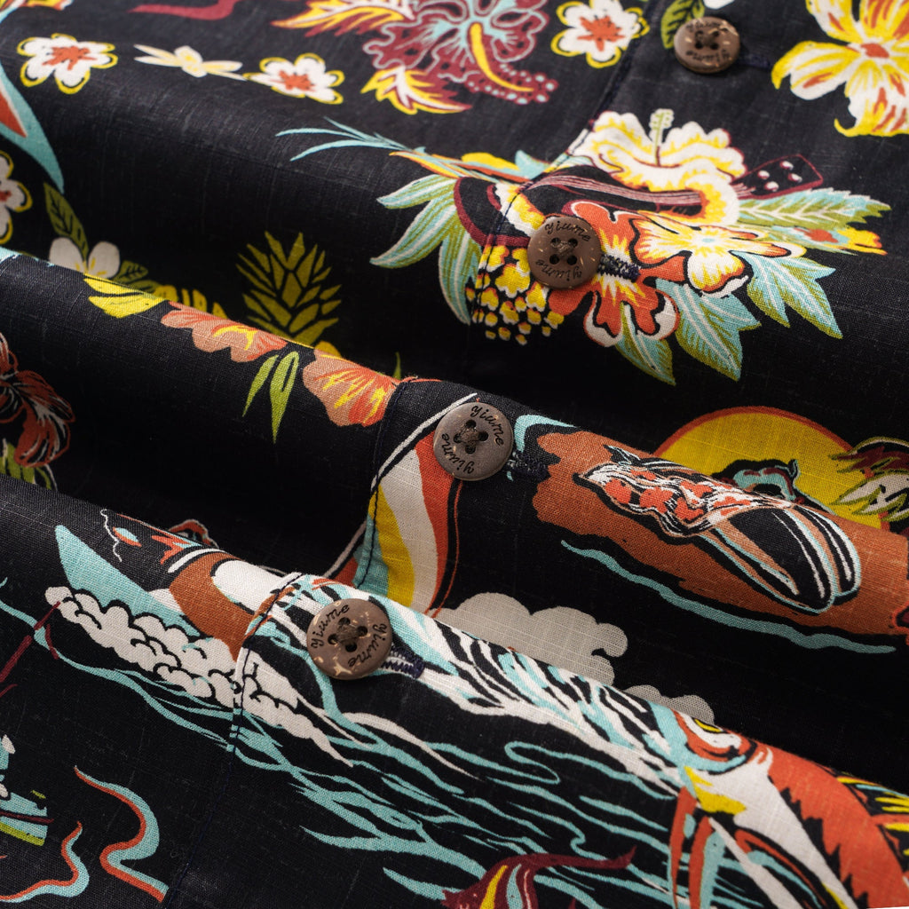 Tiki Men's Vintage Hawaiian Shirt Black Tiki Shirt Short Sleeve Camp Collar 100% Cotton Aloha Shirt Vintage Aloha By Sun