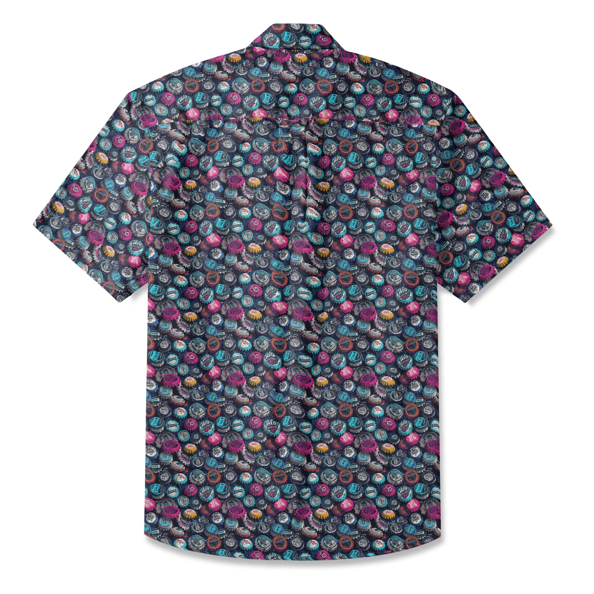 LeosWare® Men's Hawaiian Shirt Short Sleeve Button-up 100% Cotton Black Aloha Trendy Bottle Cap Graffiti By Ann