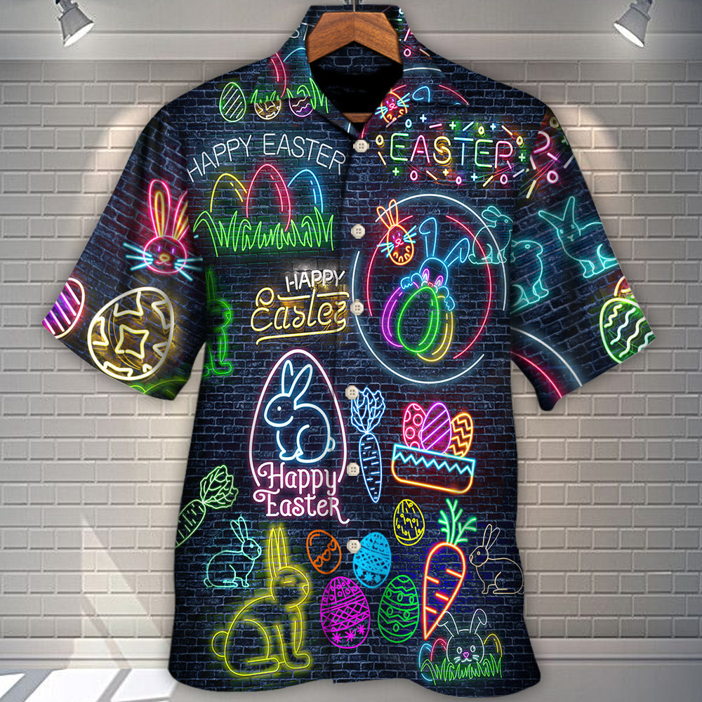 Easter Is Coming Rabbit Neon Style In Black - Hawaiian Shirt