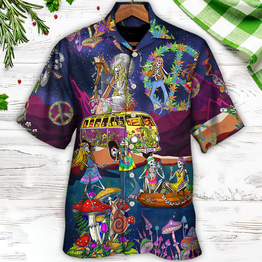 Hippie Funny Skull Dacing Moon Night  Amazing Style - Hawaiian Shirt