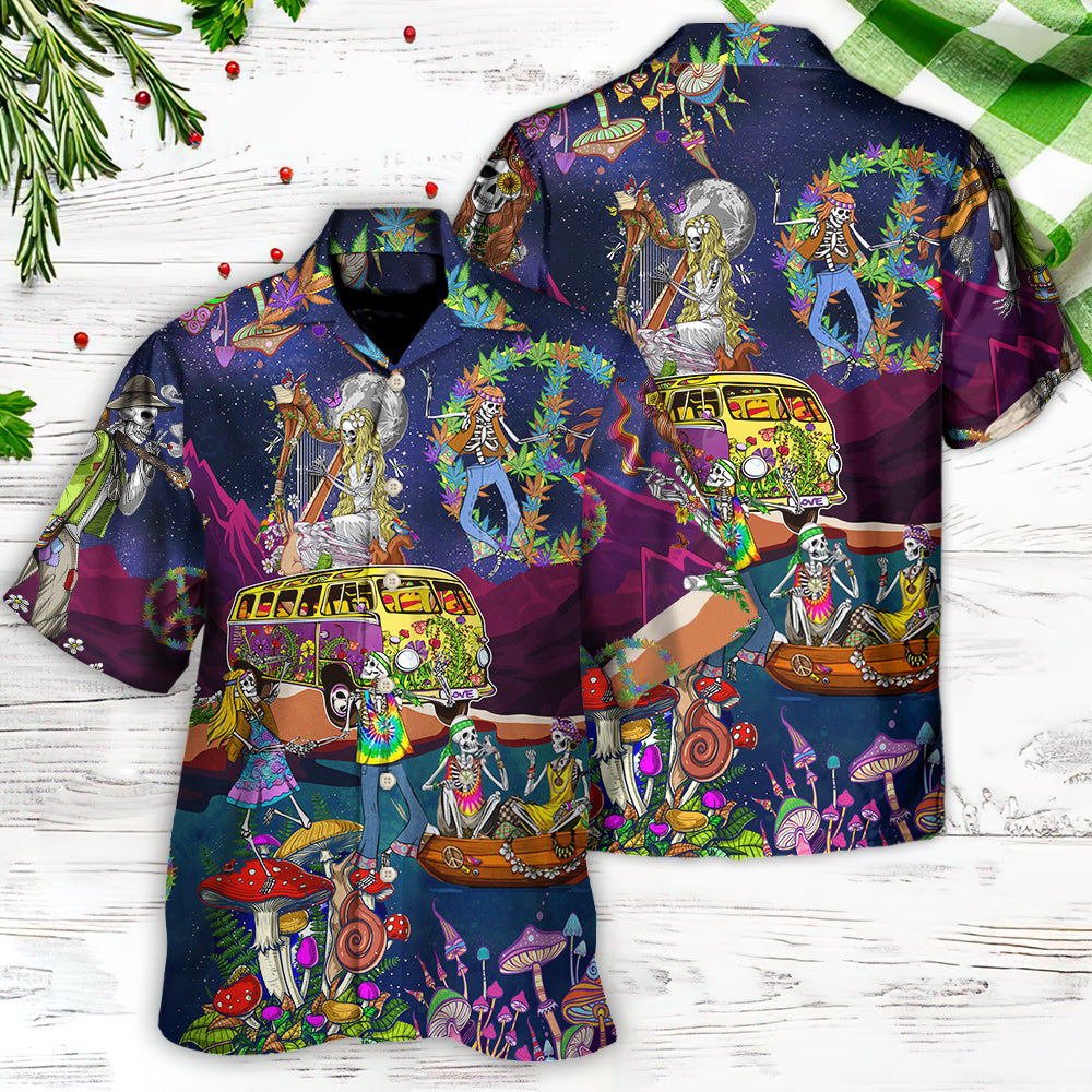 Hippie Funny Skull Dacing Moon Night  Amazing Style - Hawaiian Shirt