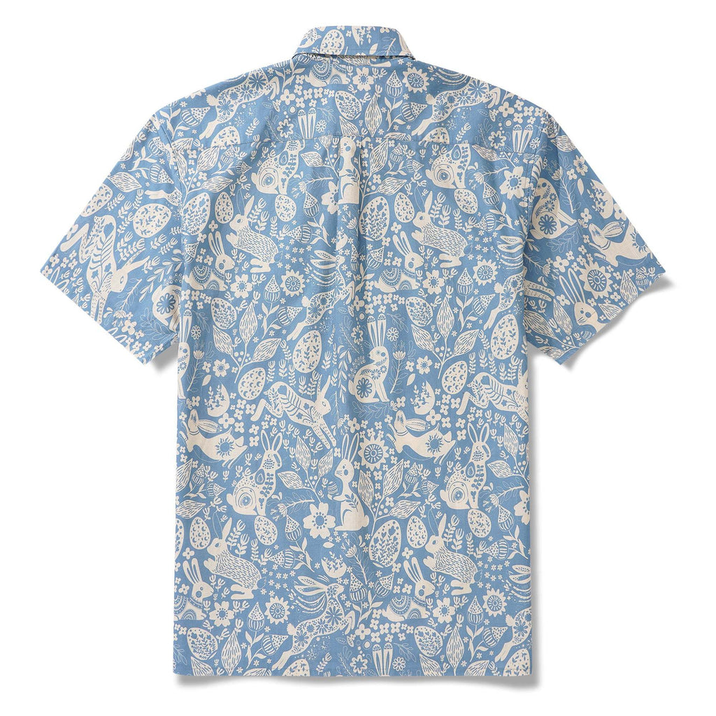 Easter Day Gift Men's Hawaiian Shirt Short Sleeve Button-down 100% Cotton Blue Aloha Spring Revival By Yana