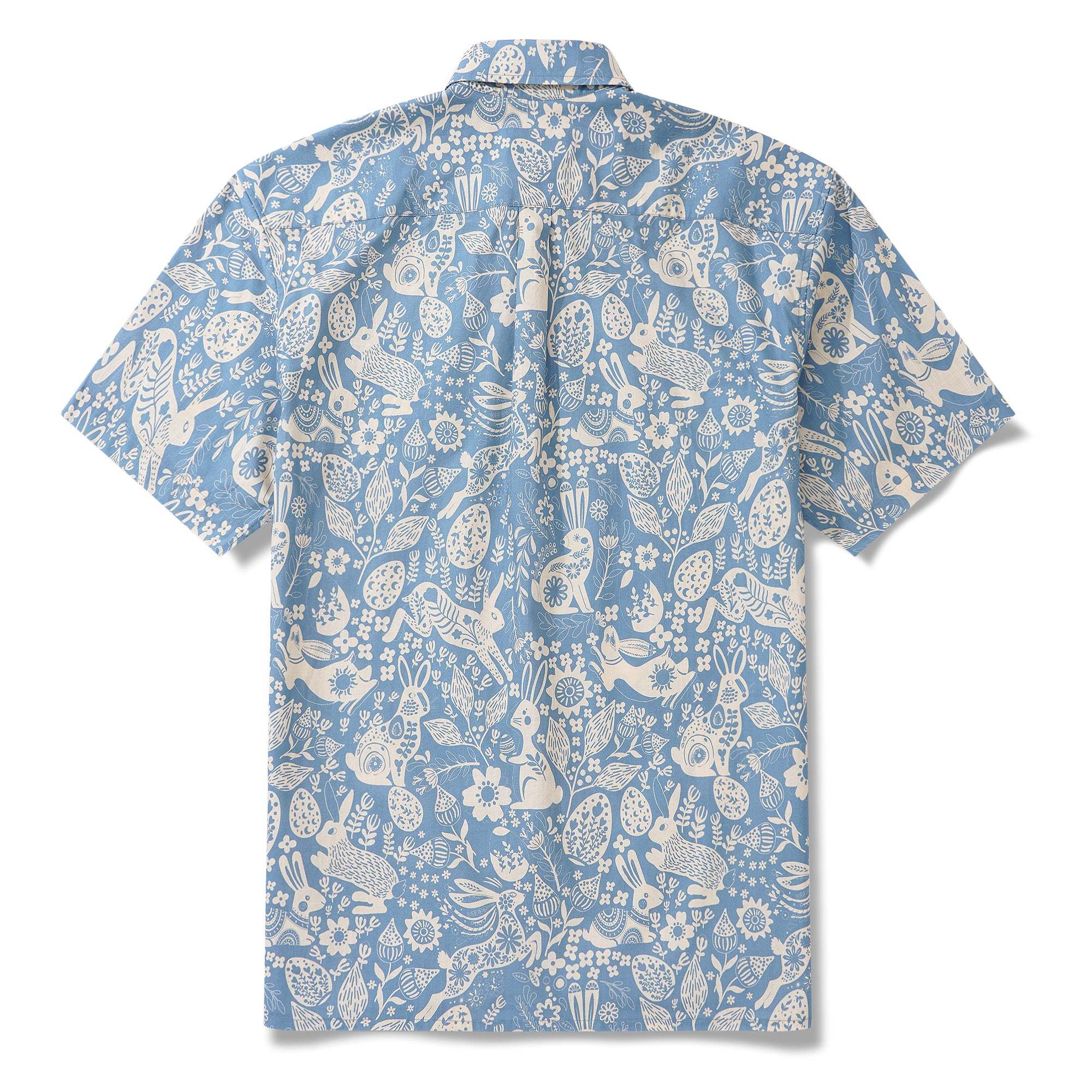 Easter Day Gift Men's Hawaiian Shirt Short Sleeve Button-down 100% Cotton Blue Aloha Spring Revival By Yana