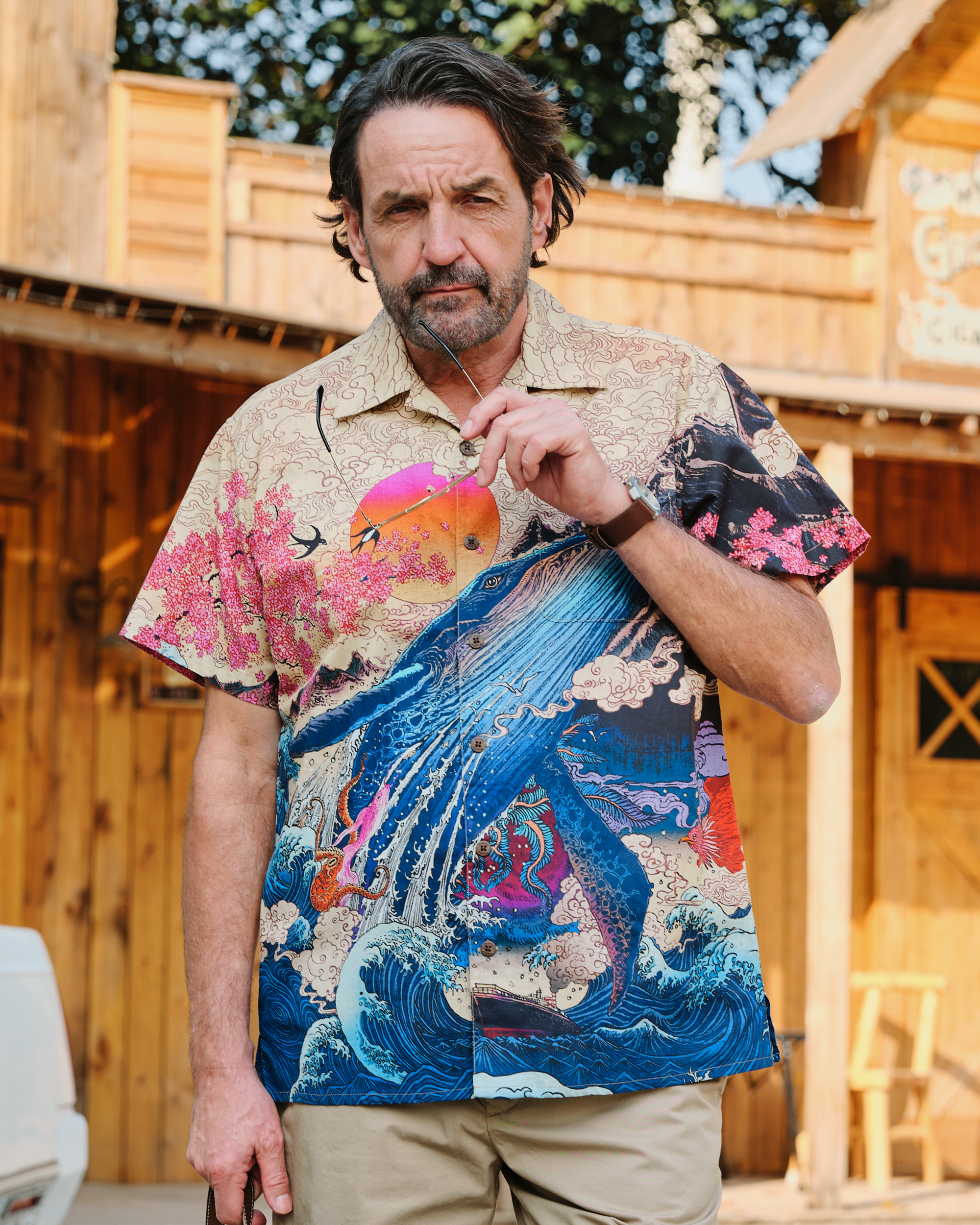 Yiume Ukiyo-e Hawaiian Shirt 100% Cotton Shirt For Men Camp Collar Aloha Shirt Ukiyo-e No6 By Rlon
