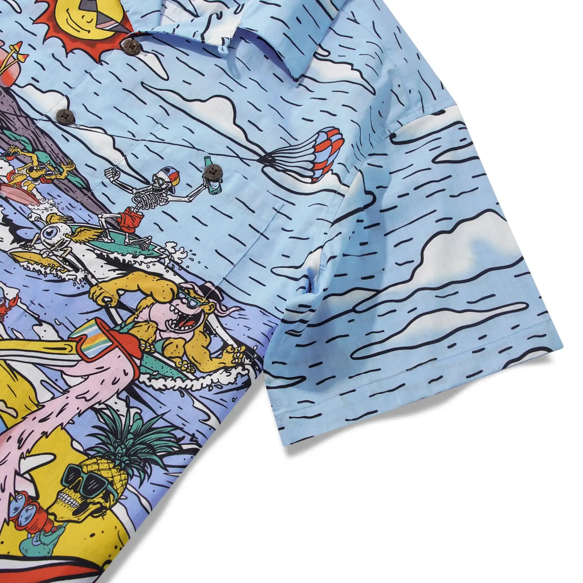 Alien Flamingo Men's Hawaiian Shirt Short Sleeve Camp Collar 100% Cotton Blue Beach Surfing Party Aloha Cosmic Coast Chaos By Huan huan