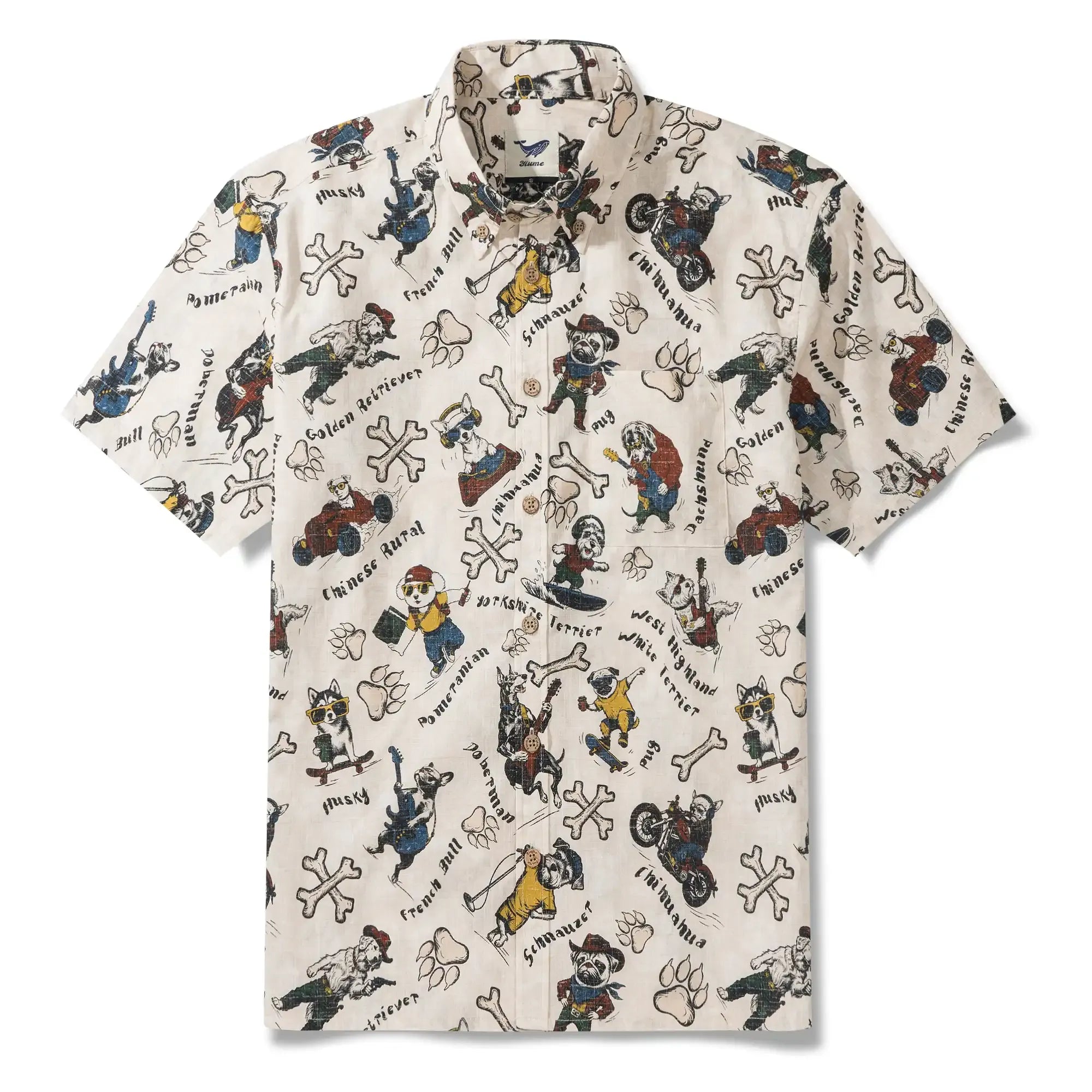 Dog Men's Hawaiian Shirt Short Sleeve Button-down 100% Cotton Blue Aloha Canine Clubhouse By Huan huan