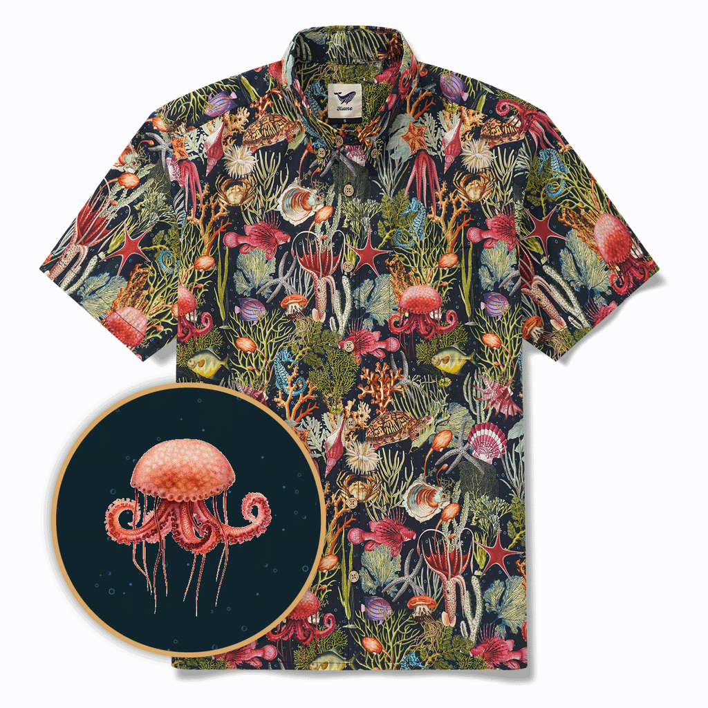 Men's Hawaiian Shirt Short Sleeve Button-down 100% Cotton Green Aloha Ocean Dreams By Cigar