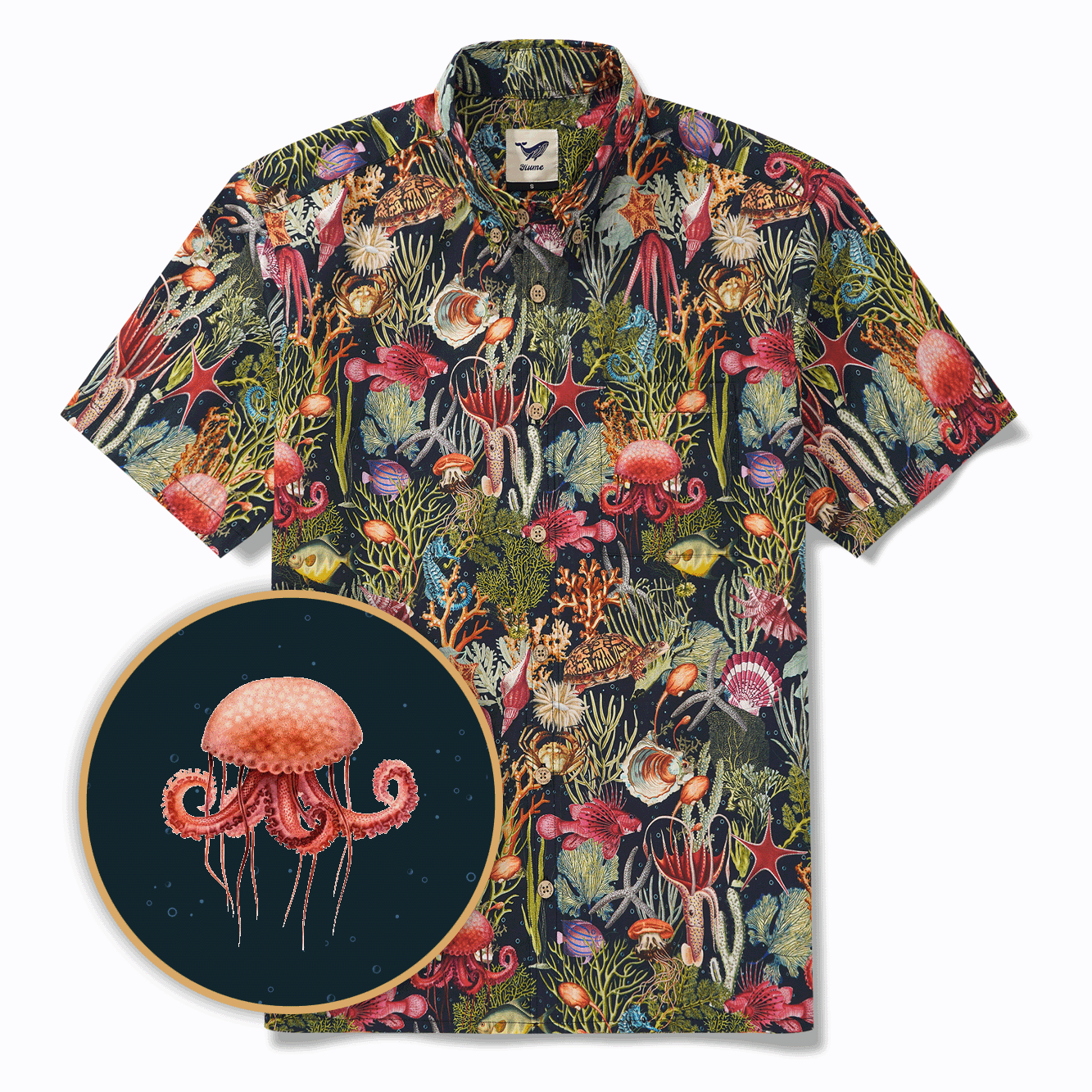 Men's Hawaiian Shirt Short Sleeve Button-down 100% Cotton Green Aloha Ocean Dreams By Cigar