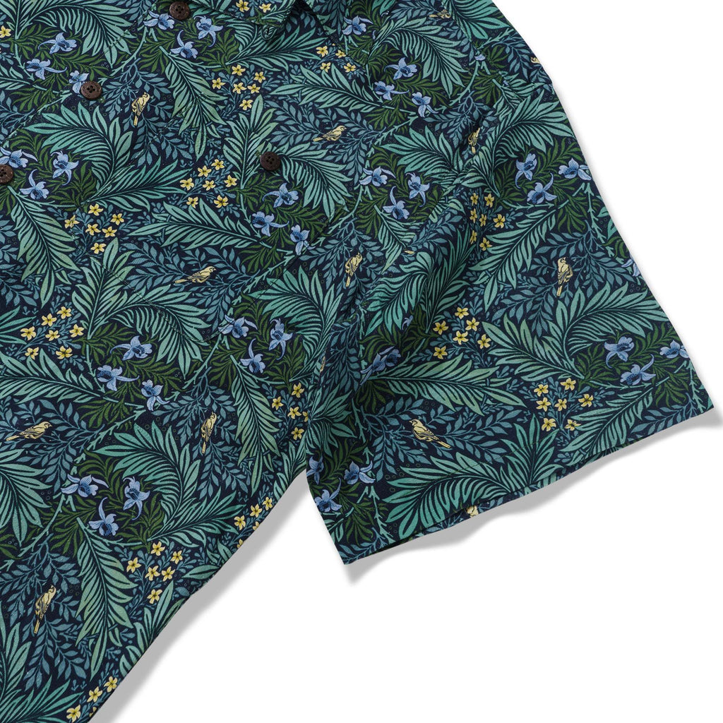 100% Silk Hawaiian Shirt For Men Foreat Mist Shirt Camp Collar By Sherry