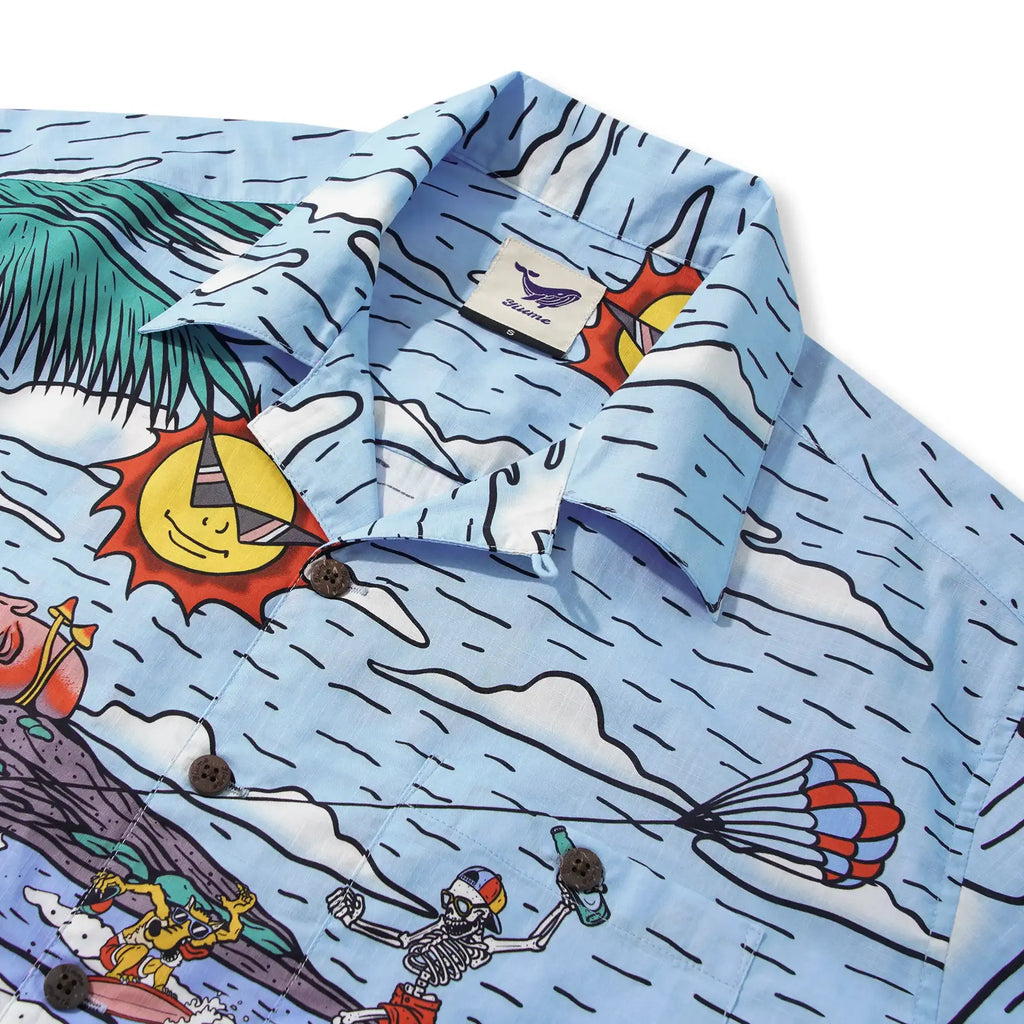 Alien Flamingo Men's Hawaiian Shirt Short Sleeve Camp Collar 100% Cotton Blue Beach Surfing Party Aloha Cosmic Coast Chaos By Huan huan