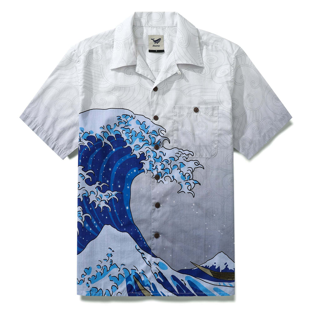Wave Hawaiian Shirt For Men Japanese Aloha Shirt Cotton Short Sleeve Camp Shirt Japanese Ukiyo-e By Amy