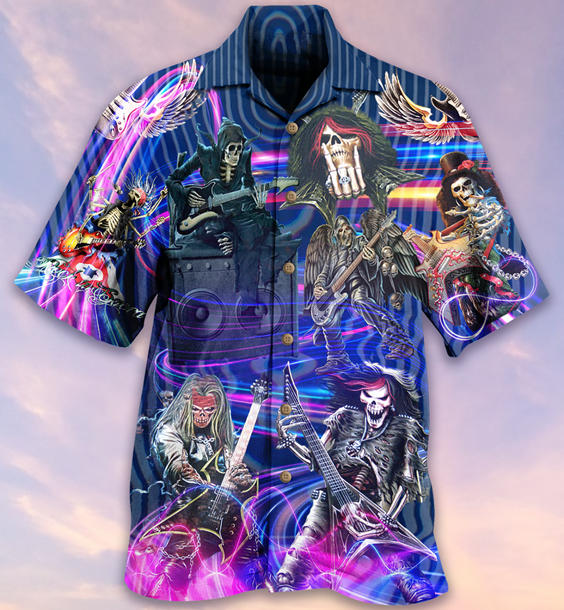 Guitar Skull Music Skull Crazy Purple - Hawaiian Shirt