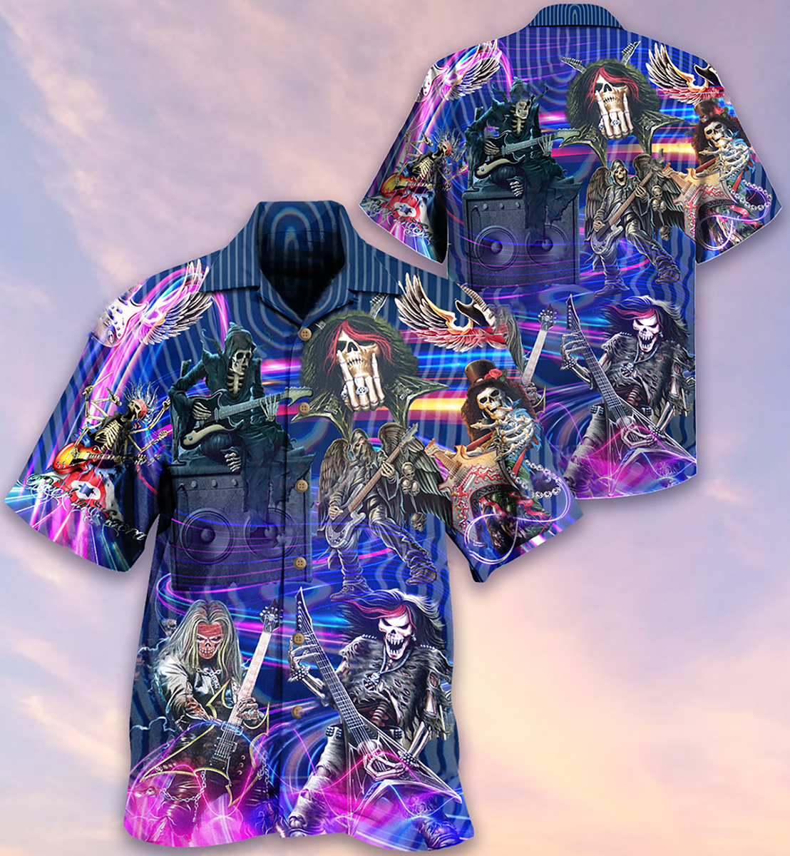 Guitar Skull Music Skull Crazy Purple - Hawaiian Shirt