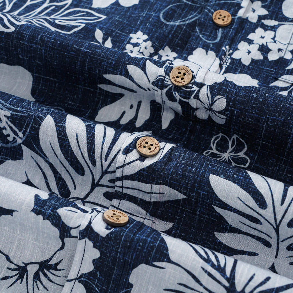 Floral Men's Hawaiian Shirt Short Sleeve Button-down 100% Cotton Blue Aloha Summer Whispers By Huan huan
