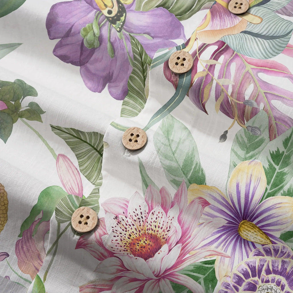 LeosWare® Chemise hawaïenne pour homme à manches courtes, boutonnée, 100% coton, Aloha Symphonie de Vitalité, Bouquet Floral par Huan huan