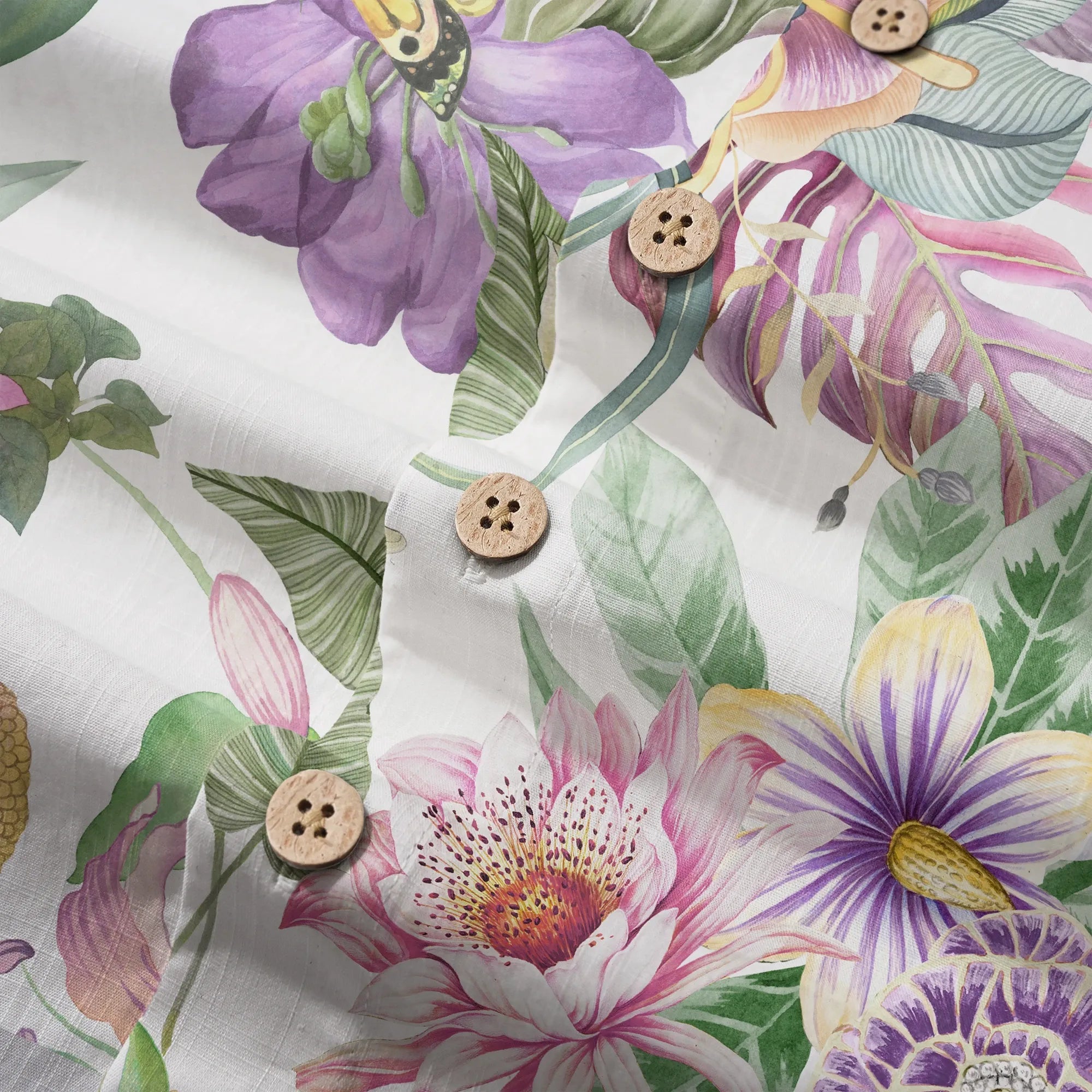 LeosWare® Chemise hawaïenne pour homme à manches courtes, boutonnée, 100% coton, Aloha Symphonie de Vitalité, Bouquet Floral par Huan huan