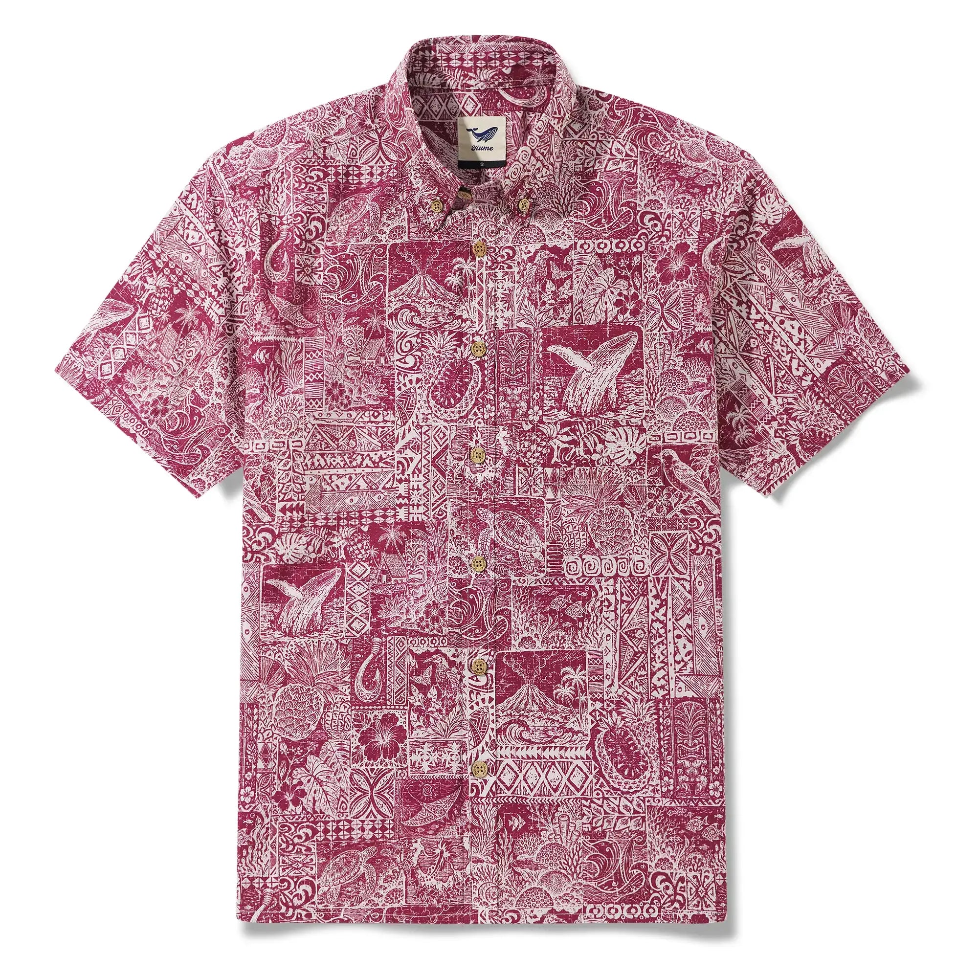 Men's Hawaiian Shirt Short Sleeve Button-down 100% Cotton Red Aloha Tiki  Isle Archive - Burgundy Red By Cigar