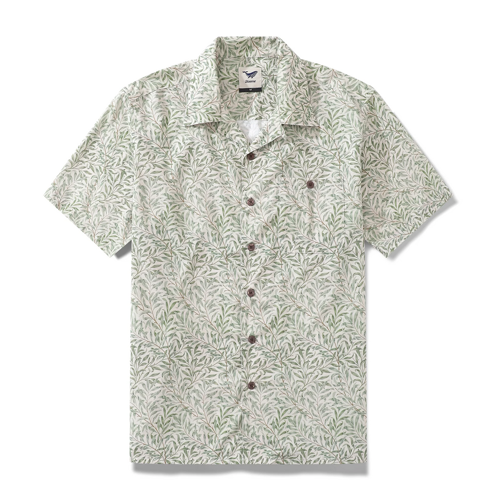 Hawaiian Shirt For Men 1920s Vintage Willow Shirt Camp Collar 100% Cotton By Amy