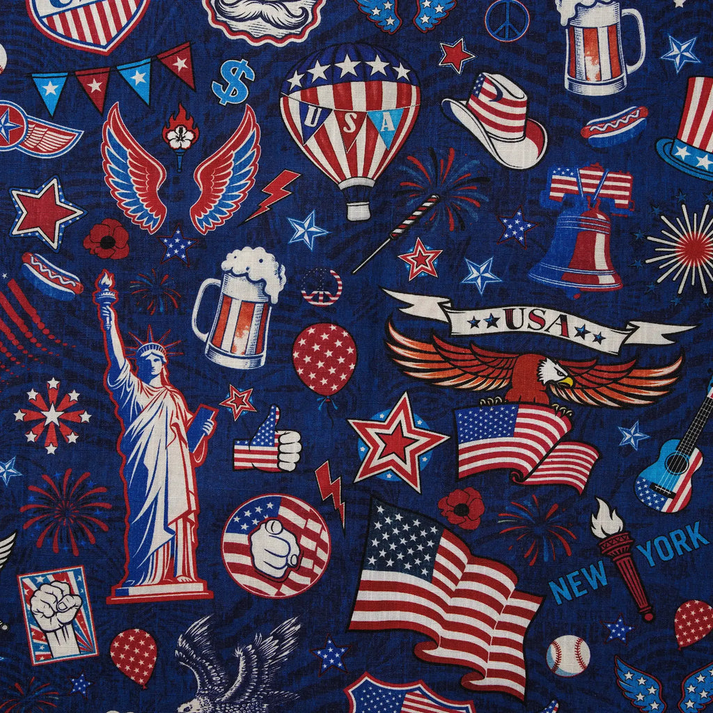Men's Hawaiian Shirt Short Sleeve Button-down 100% Cotton Blue Aloha Liberty’s Patriot Canvas By Cigar