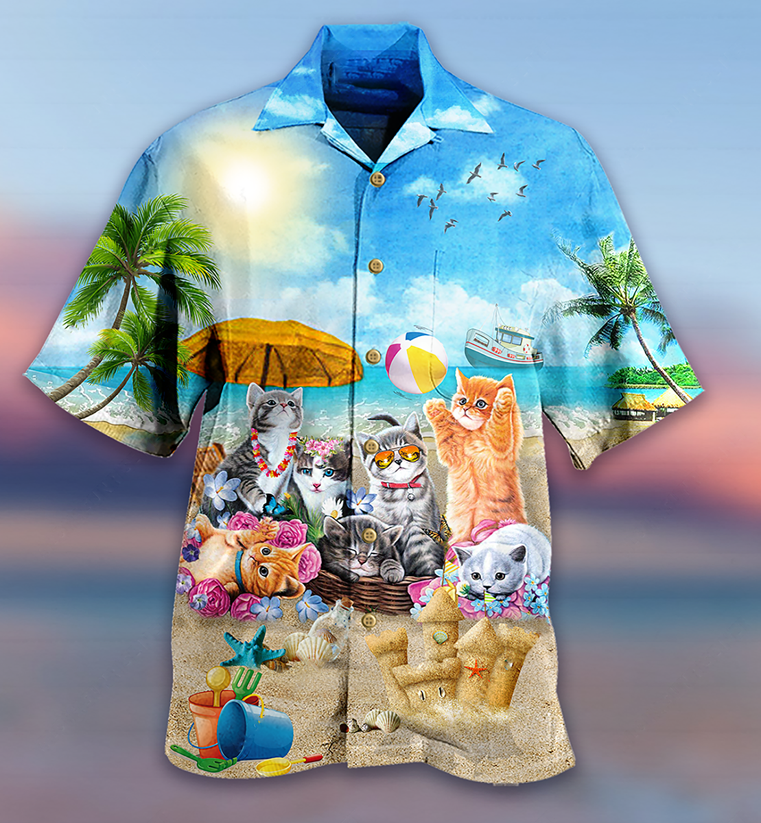 Cat Happy Love Beach Sunshine - Hawaiian Shirt