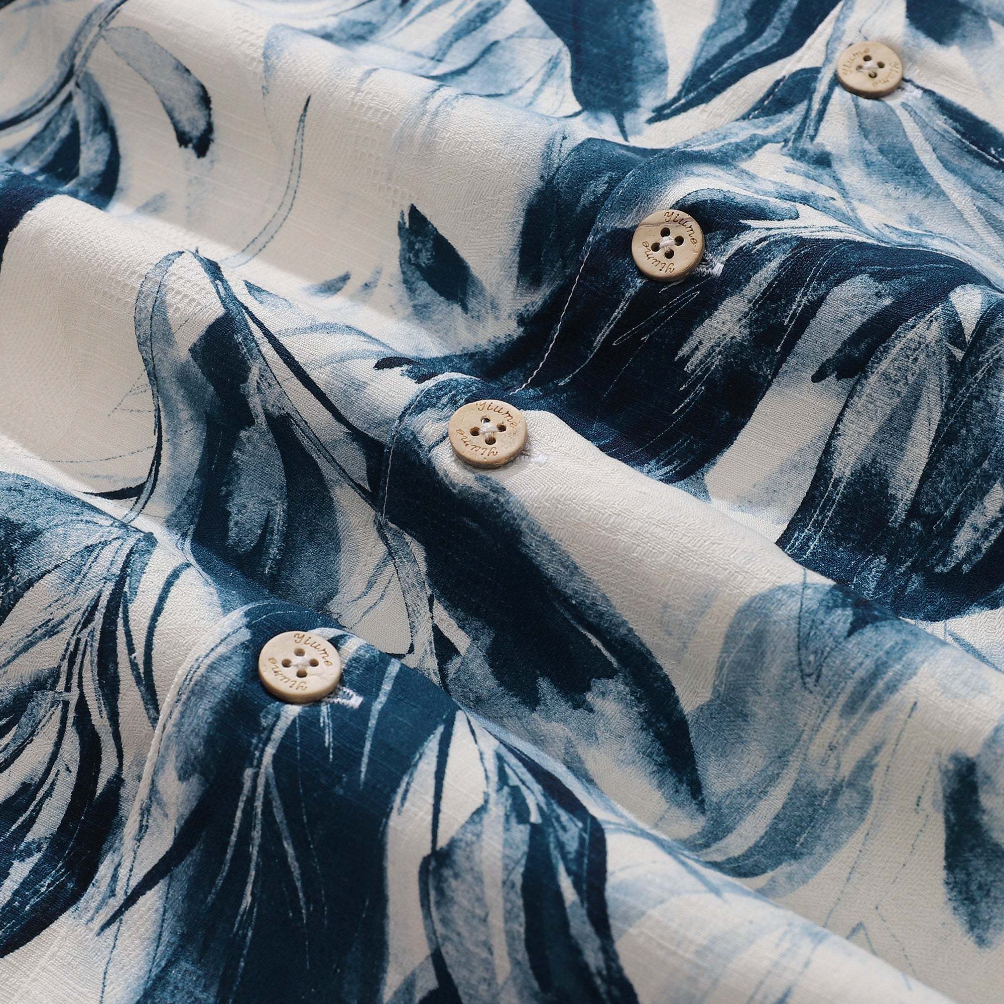 Men's 100%Silk Hawaiian Shirt Painting Bamboo Leaves Print Camp collar Short Sleeve Aloha Shirt By Amy