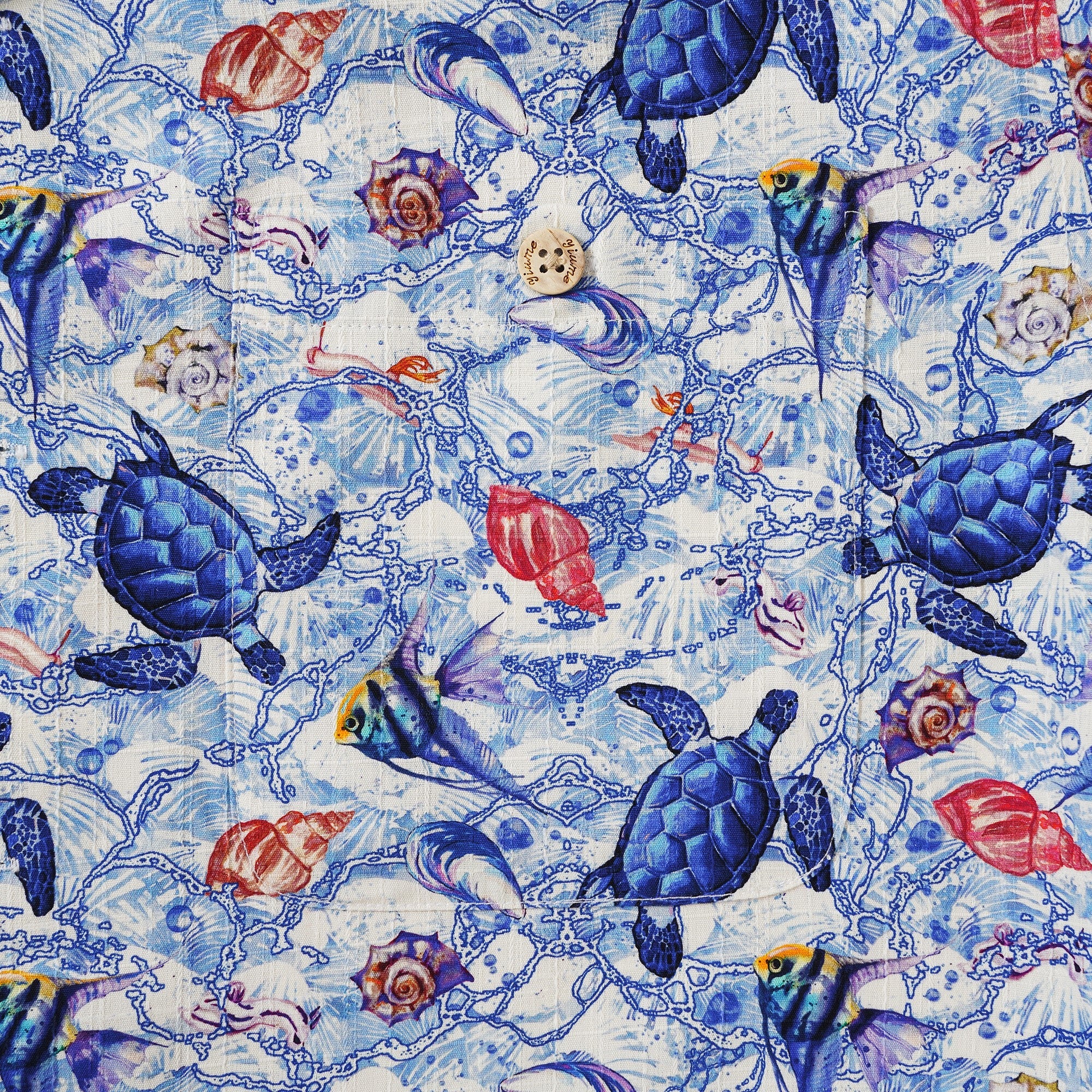 Men's Hawaiian Shirt Short Sleeve Camp Collar 100% Silk Blue Aloha A Sea Turtle's Odyssey By Sun