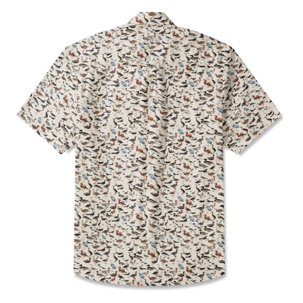 LeosWare® Men's Hawaiian Shirt Short Sleeve Button-up 100% Cotton Beige Aloha Avian Encyclopedia By Ann
