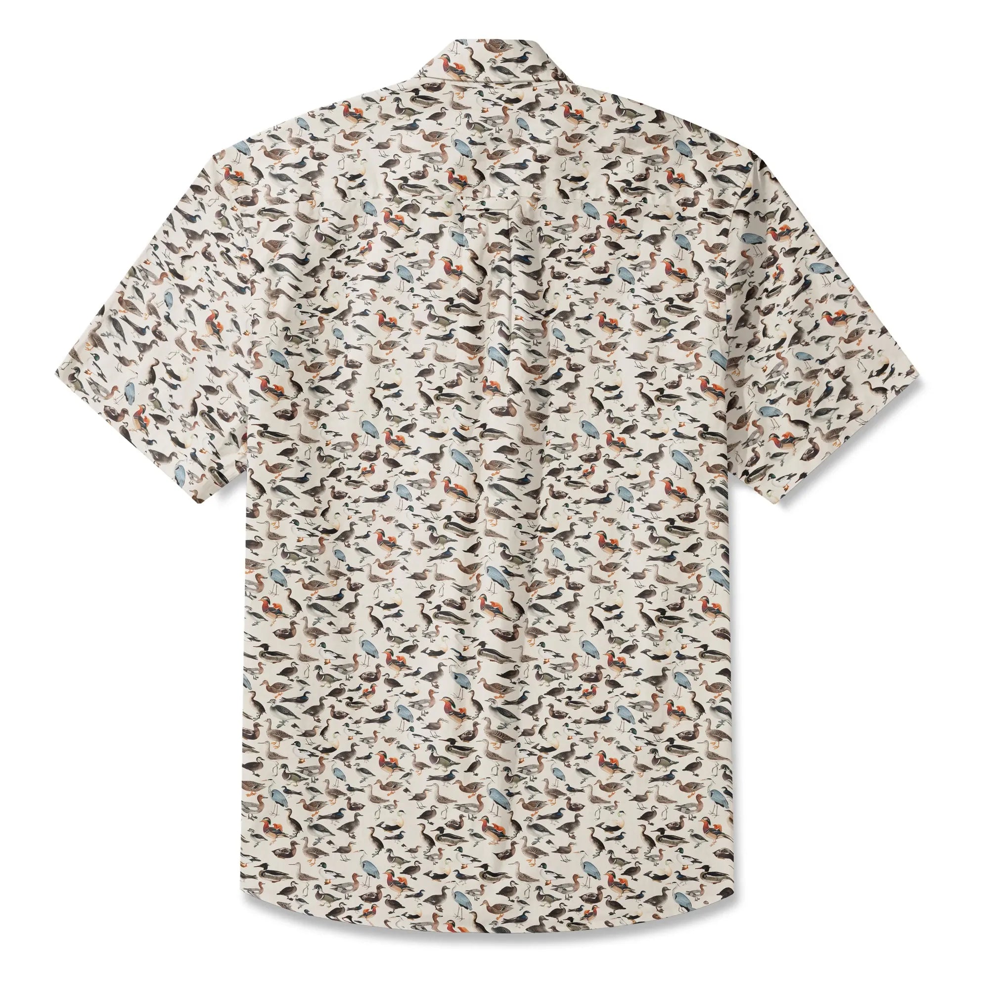LeosWare® Men's Hawaiian Shirt Short Sleeve Button-up 100% Cotton Beige Aloha Avian Encyclopedia By Ann