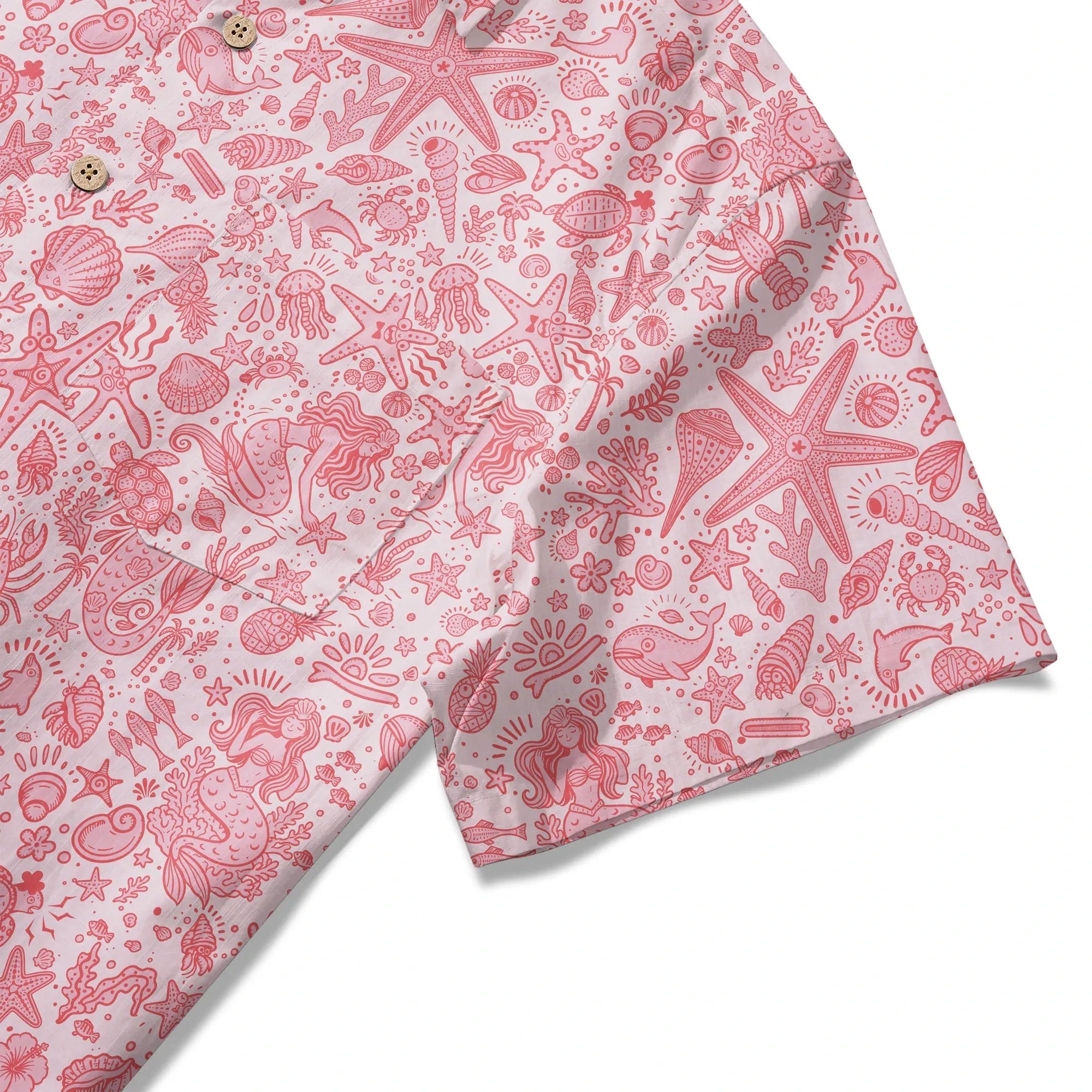 Chemise hawaïenne pour homme LeosWare® à manches courtes, boutonnée, 100 % coton, Aloha, rose doux, motifs océaniques par Huan huan