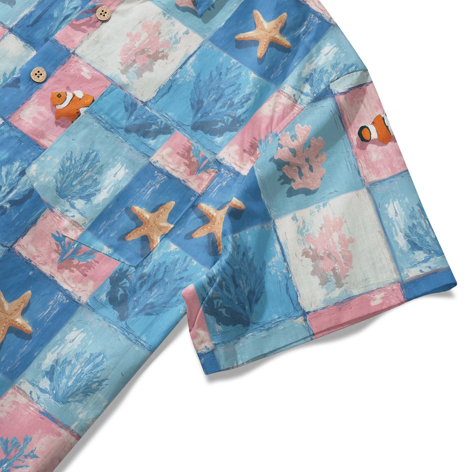LeosWare® Plaid Men's Hawaiian Shirt Short Sleeve Button-up 100% Cotton Blue Aloha Oceanic Chessboard By Ann