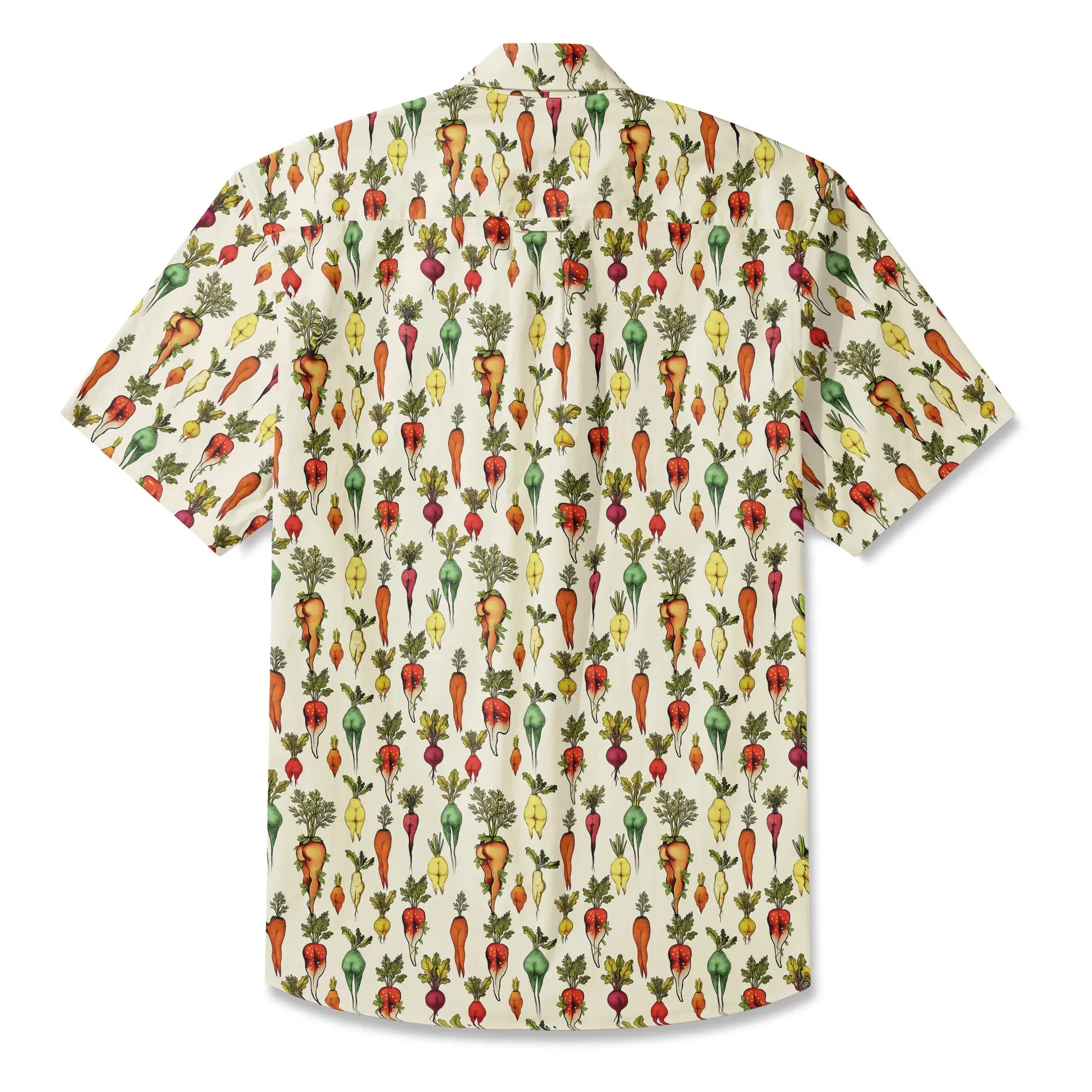 LeosWare® Carrot Men's Hawaiian Shirt Short Sleeve Button-up 100% Cotton Beige Aloha Bootylicious Veggie Bash By Ann