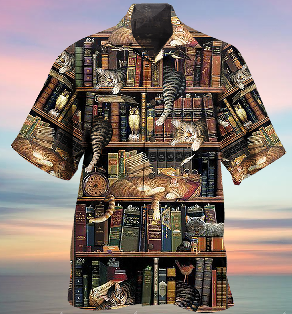 Book And Cat Sleep - Hawaiian Shirt