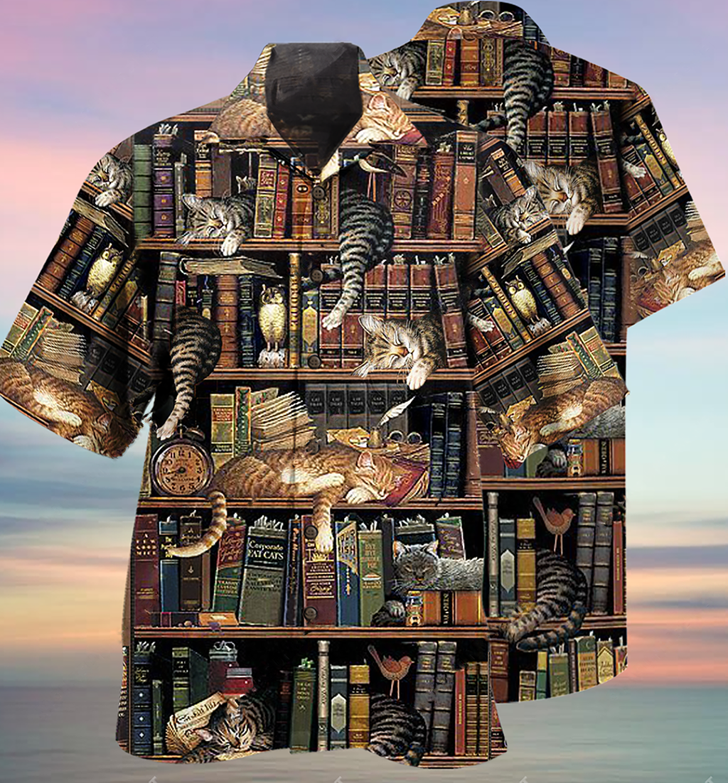 Book And Cat Sleep - Hawaiian Shirt
