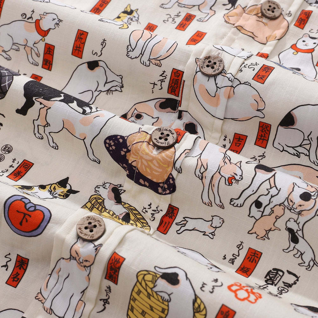 Cotton Hawaiian Shirt For Men Cat Button-down Shirt Short Sleeve Aloha Shirt Tokaido 53 Station Cats By Yakima