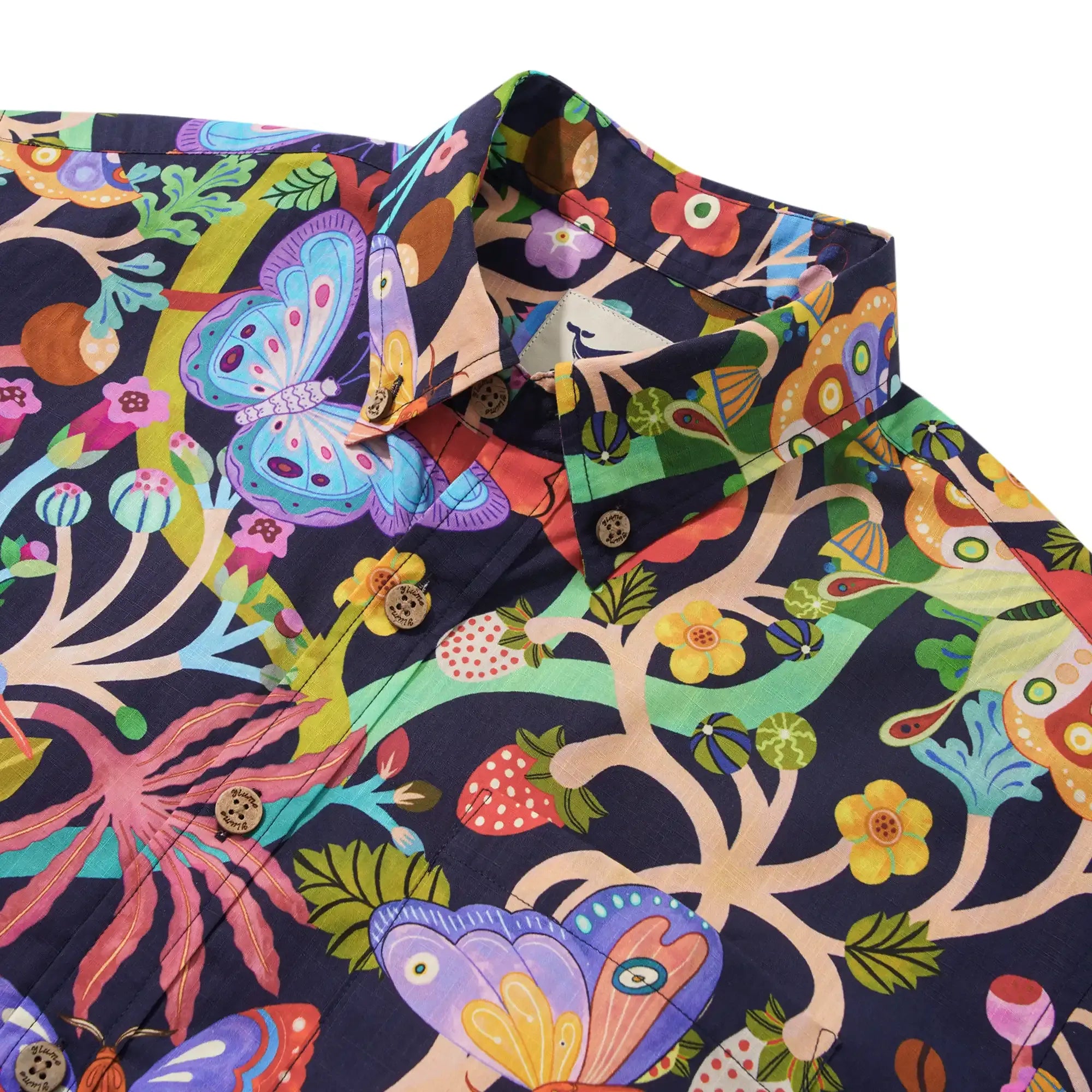 Men's Hawaiian Shirt Short Sleeve Button-down 100% Cotton Blue Aloha Dusk Butterfly Dance By Huan huan