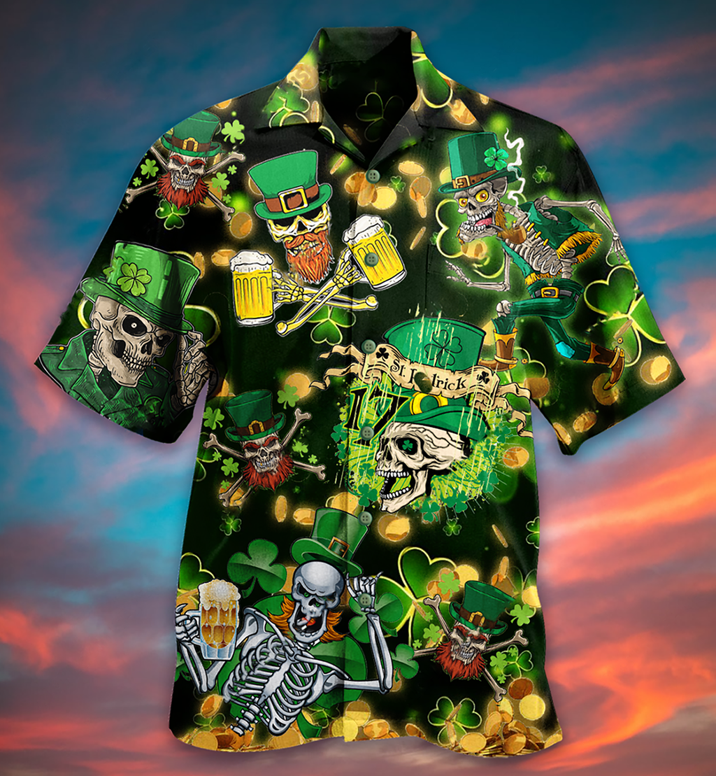 Irish Green Skull Love Beer - Hawaiian Shirt