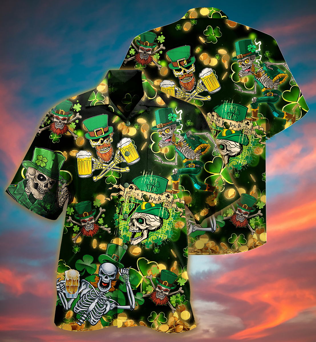 Irish Green Skull Love Beer - Hawaiian Shirt
