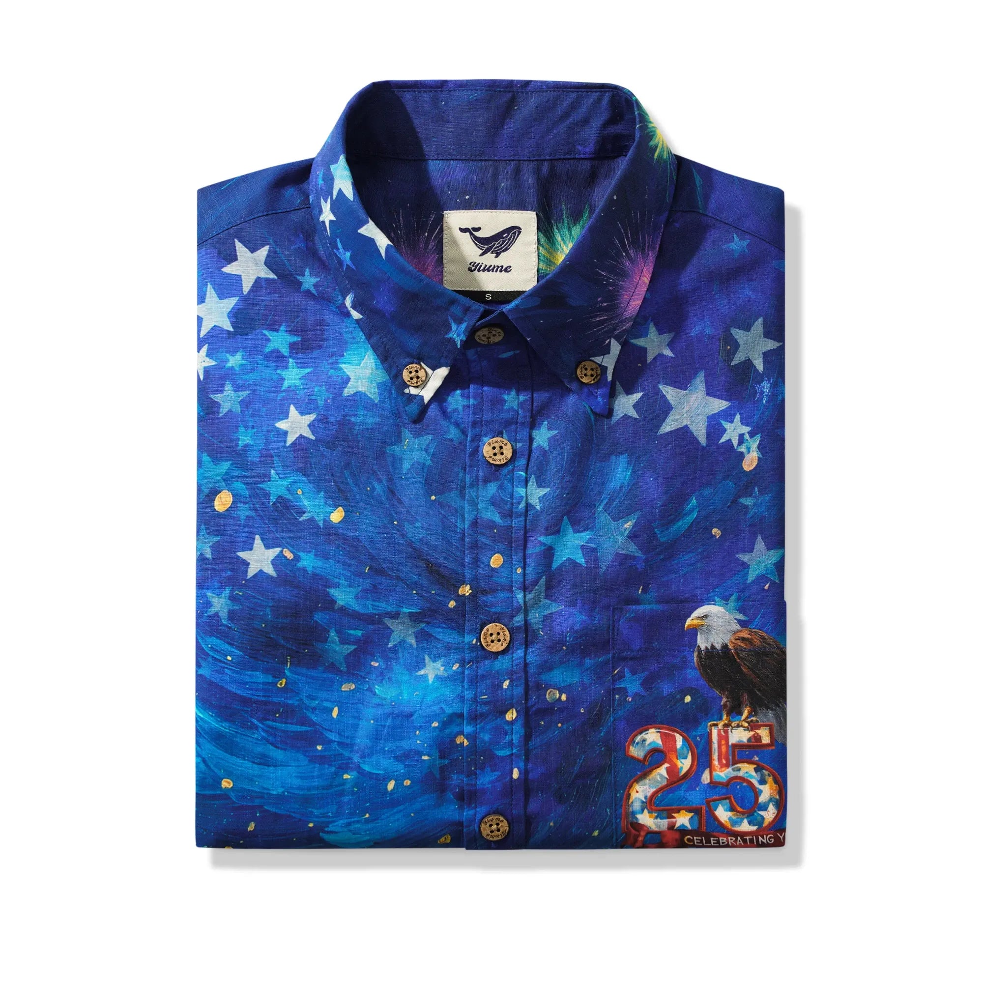 America 250 Men's Hawaiian Shirt Short Sleeve Button-down 100% Cotton Blue Aloha Starry Night Fireworks 250 Celebration By Yana