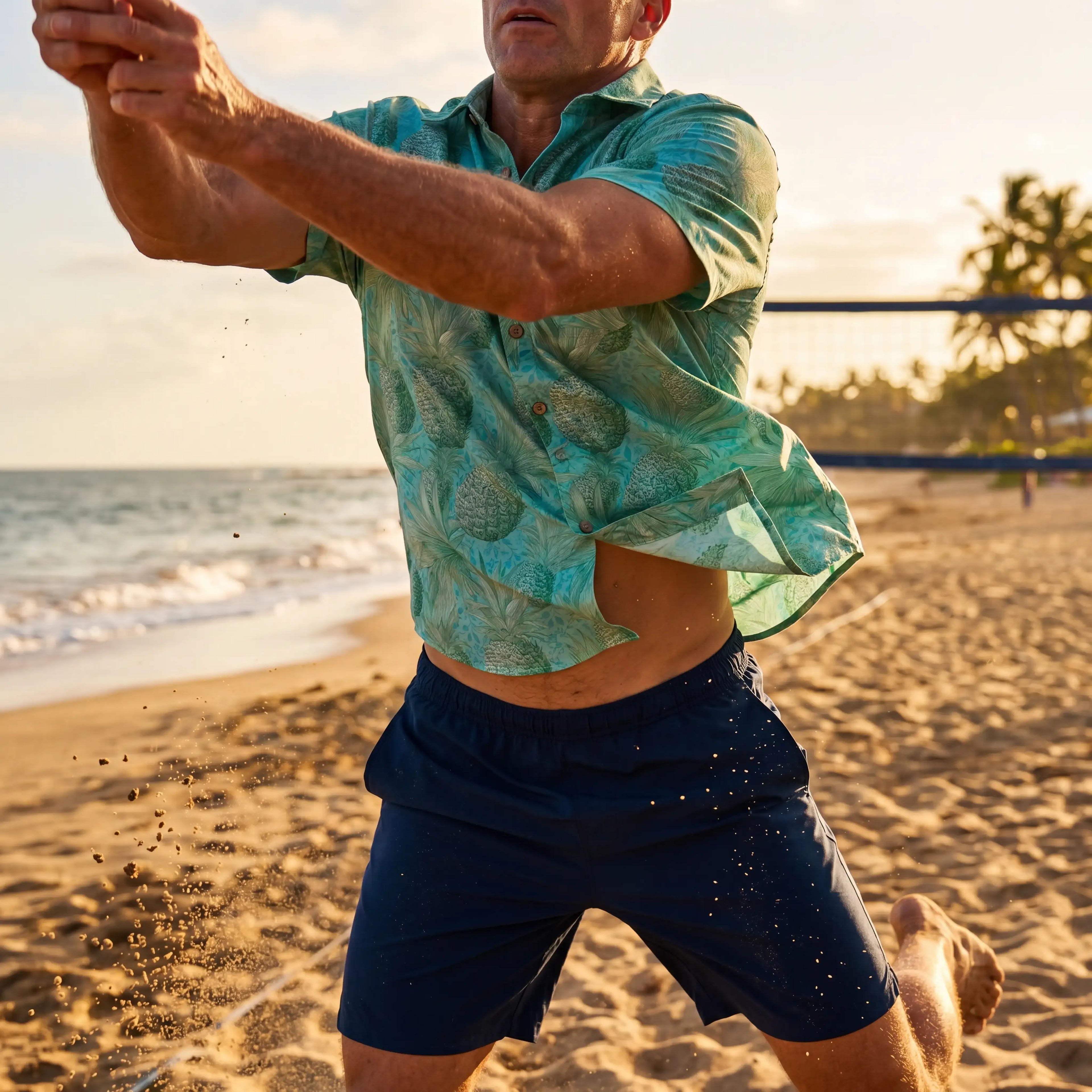 LeosWare® Men's Hawaiian Shirt Short Sleeve Button-up 100% Cotton Green Aloha Mint Green Pineapple Grove By Ann