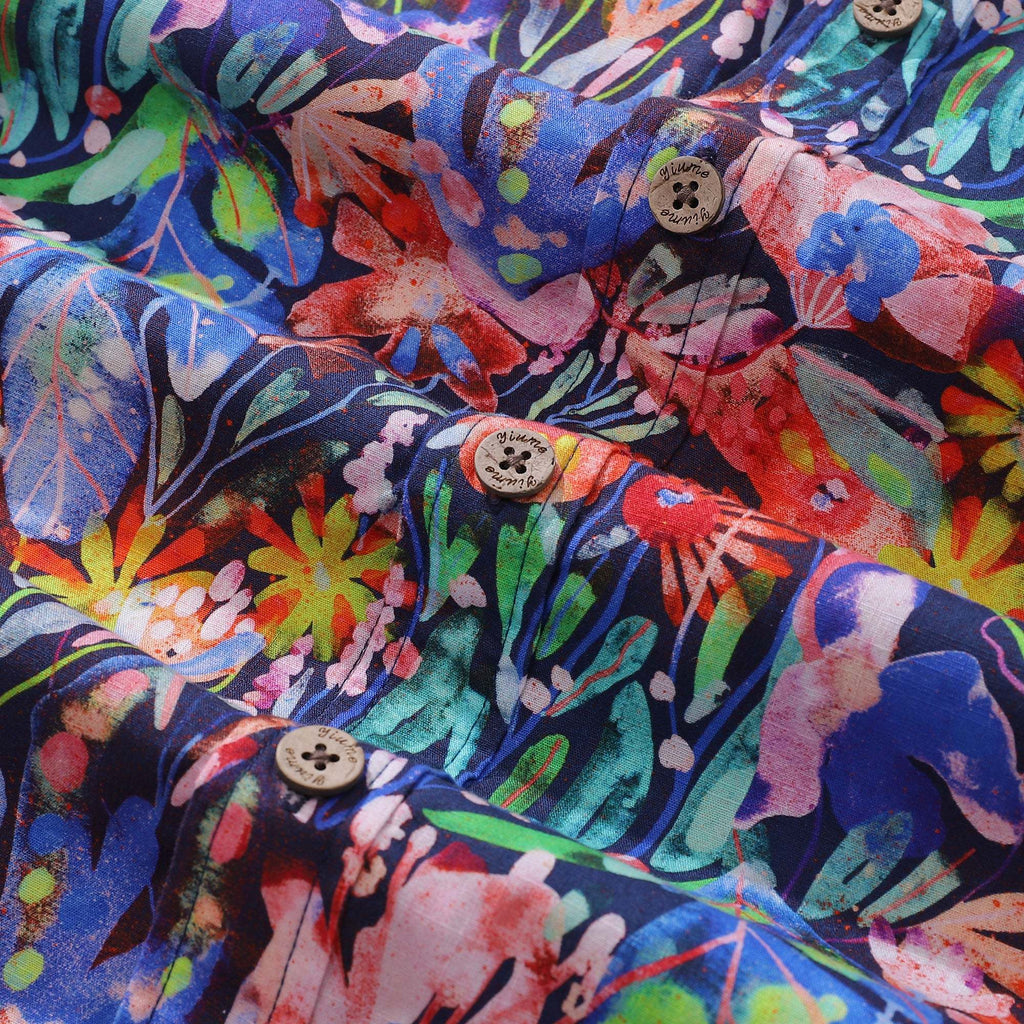 Yiume 1930s Hawaiian Shirt For Men Floral Canvas Cotton Button-down Short Sleeve Camp Shirt Floral Canvas By Maria Montiel