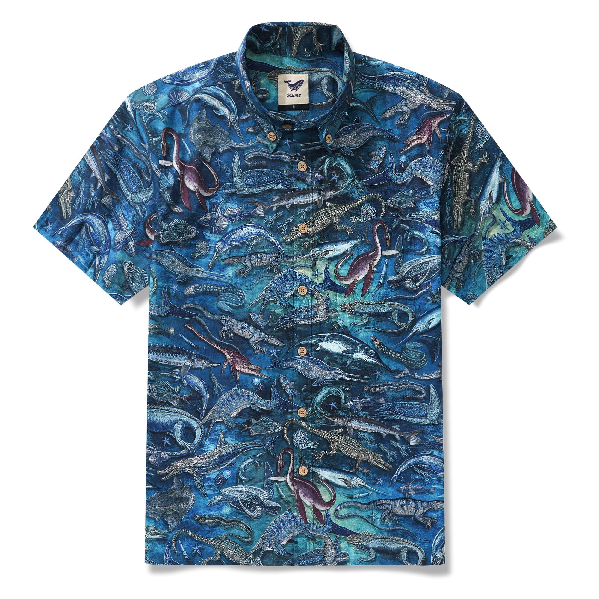 Men's Hawaiian Shirt Short Sleeve Button-down 100% Cotton Blue Aloha Ocean Dreams By Mo