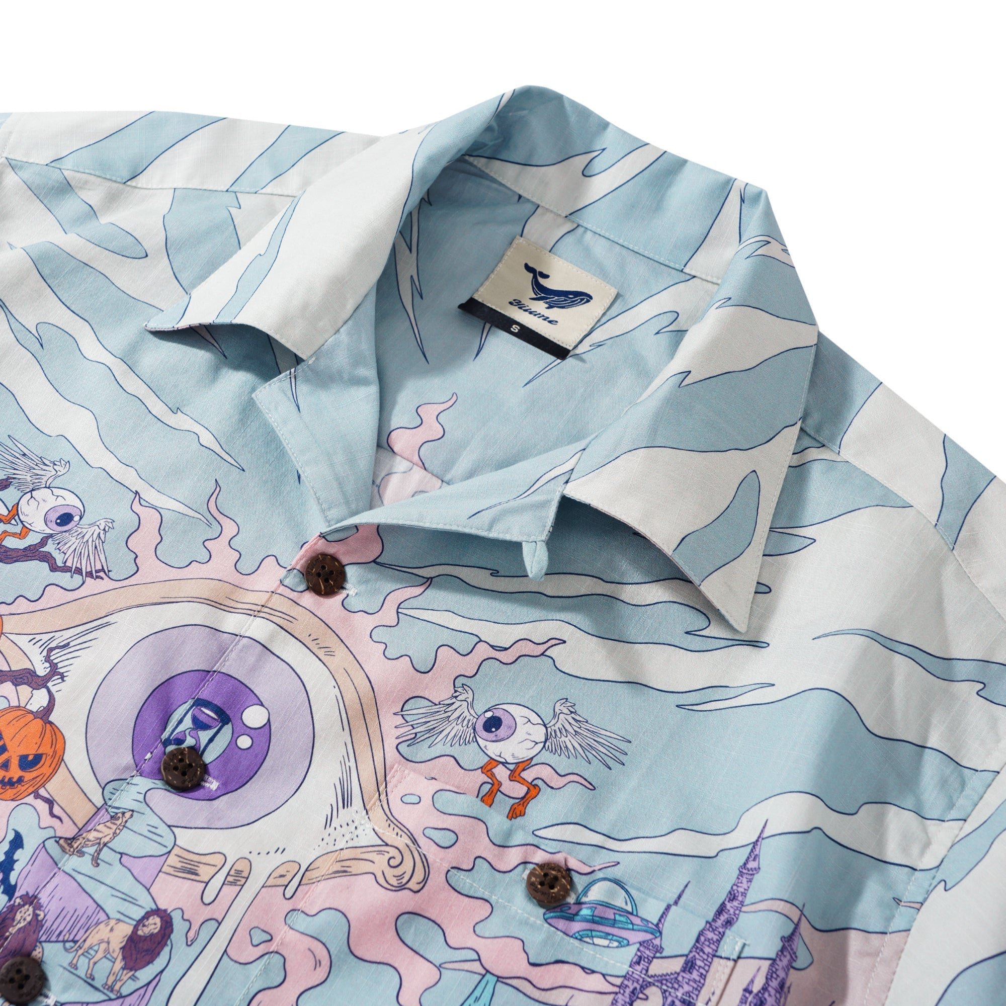 Halloween Gift Men's Hawaiian Shirt Short Sleeve Camp Collar 100% Cotton White Aloha Midnight Halloween/Dante's Halloween By Huan huan