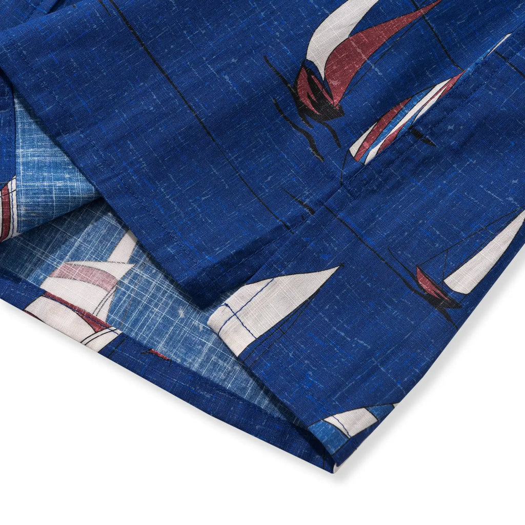 Men's Hawaiian Shirt Short Sleeve Button-down 100% Cotton Blue Aloha Sail into the Horizon By Huan huan