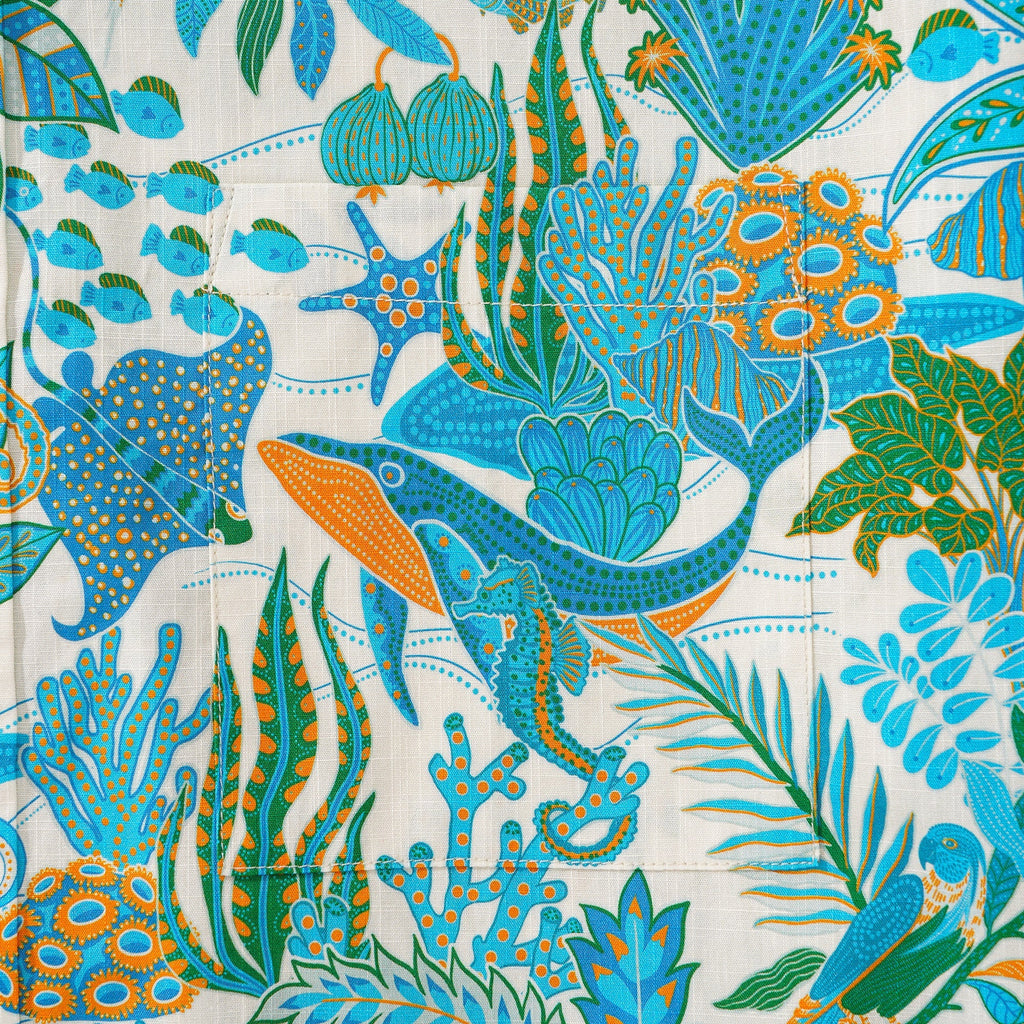 Men's Hawaiian Shirt Short Sleeve Button-down 100% Cotton Blue Aloha Fantasy Paradise By Huan huan