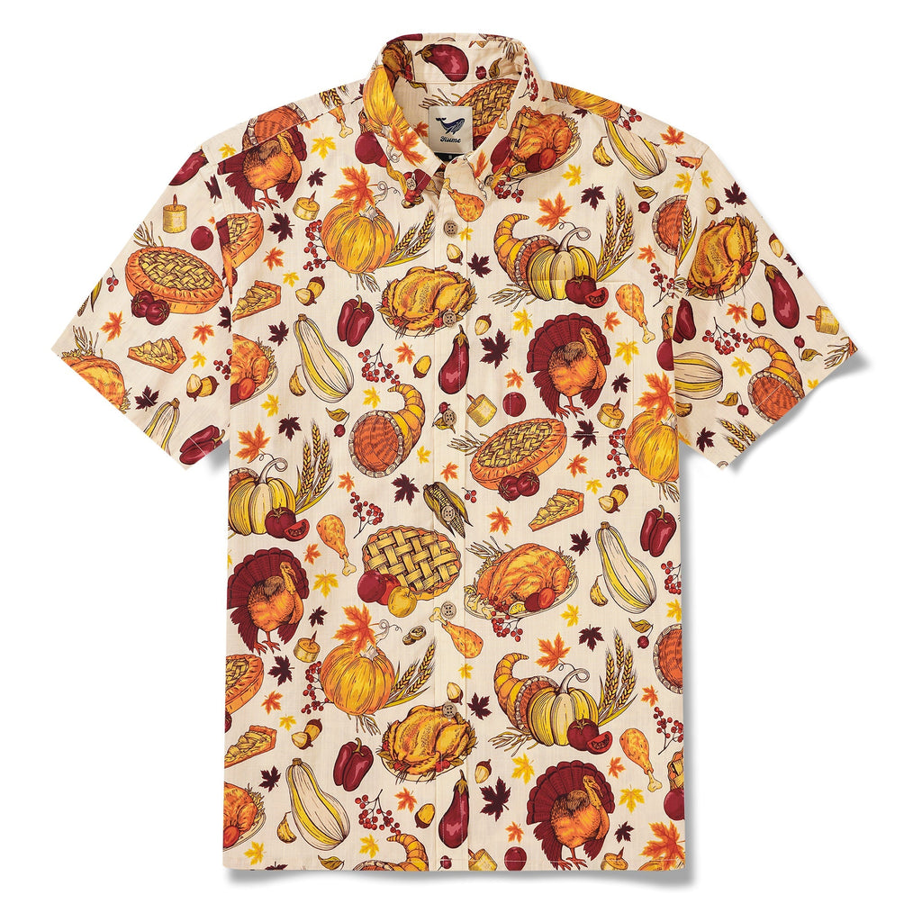 Men's Hawaiian Shirt Short Sleeve Button-down 100% Cotton Yellow Aloha Harvest Harmony Celebration By Huan huan