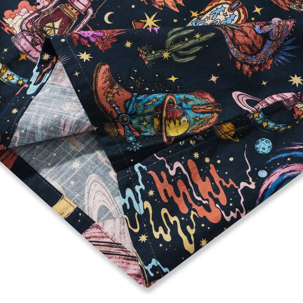 Men's Hawaiian Shirt Short Sleeve Camp Collar 100% Cotton Black Aloha Western Stardust - Black By Mo