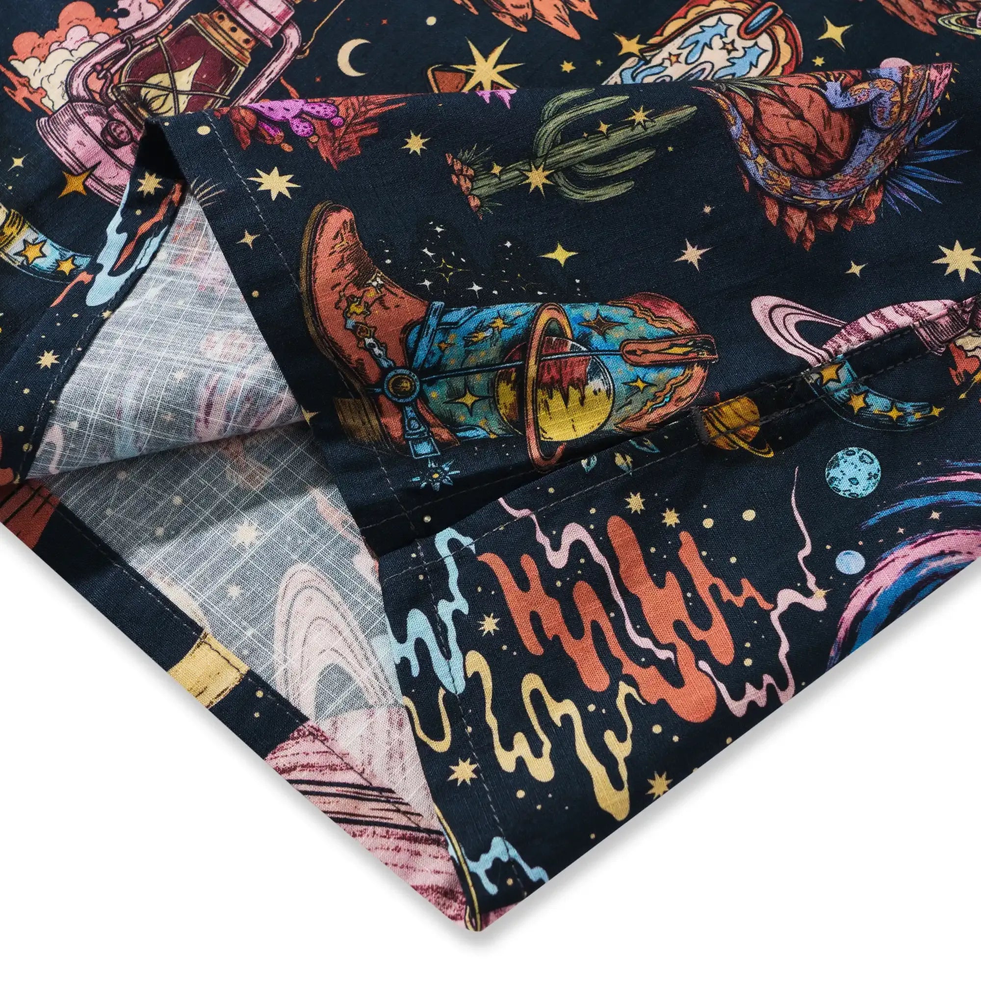 Men's Hawaiian Shirt Short Sleeve Camp Collar 100% Cotton Black Aloha Western Stardust - Black By Mo