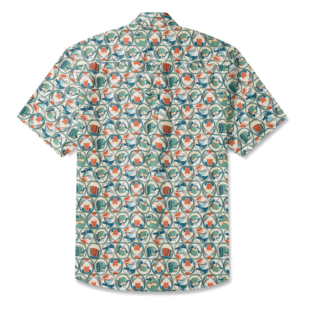 LeosWare® Men's Hawaiian Shirt Short Sleeve Button-up 100% Cotton Aloha Beer Festival Oval Motif By Ann