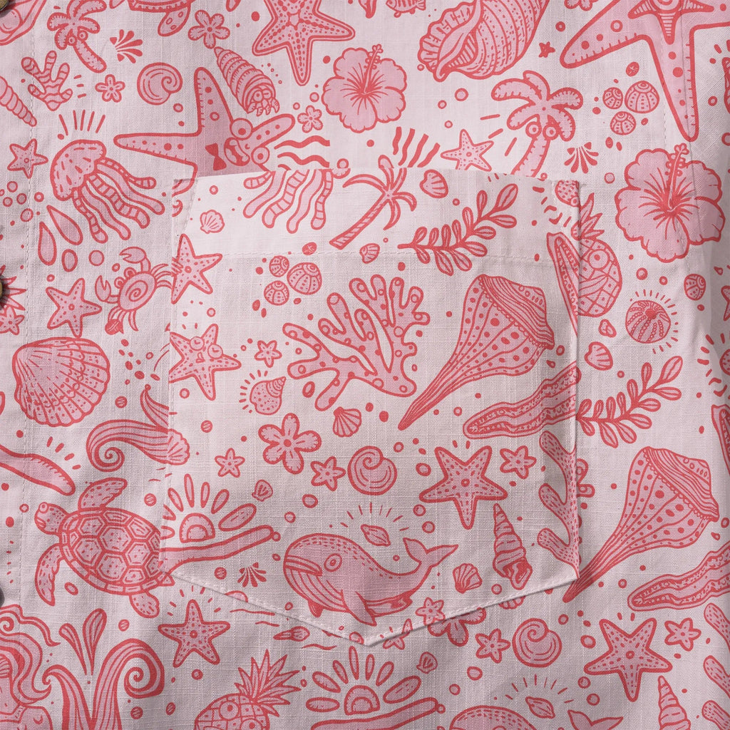 Chemise hawaïenne pour homme LeosWare® à manches courtes, boutonnée, 100 % coton, Aloha, rose doux, motifs océaniques par Huan huan
